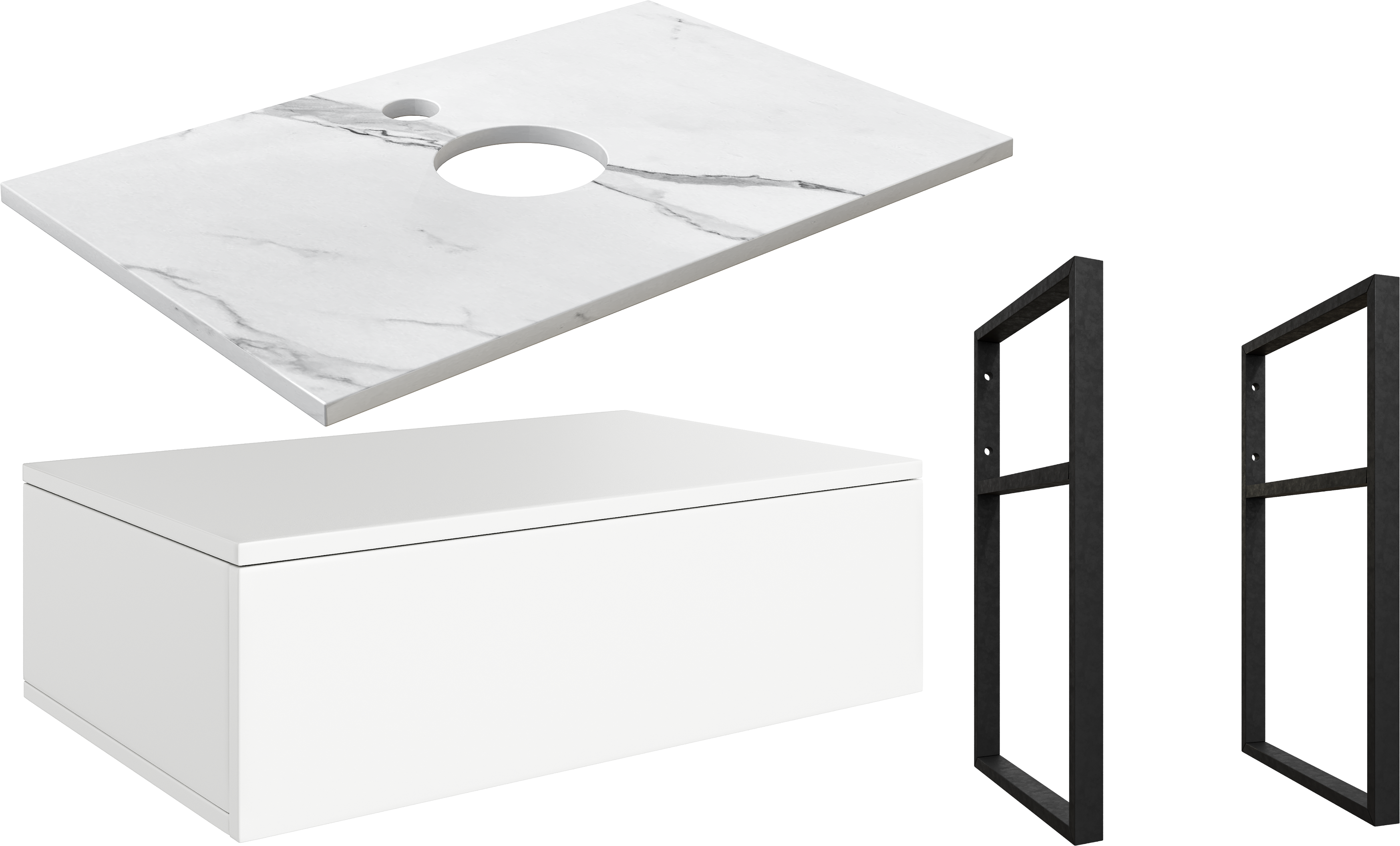 Тумба под раковину со столешницей DIWO Элиста 80, белая, белый мрамор