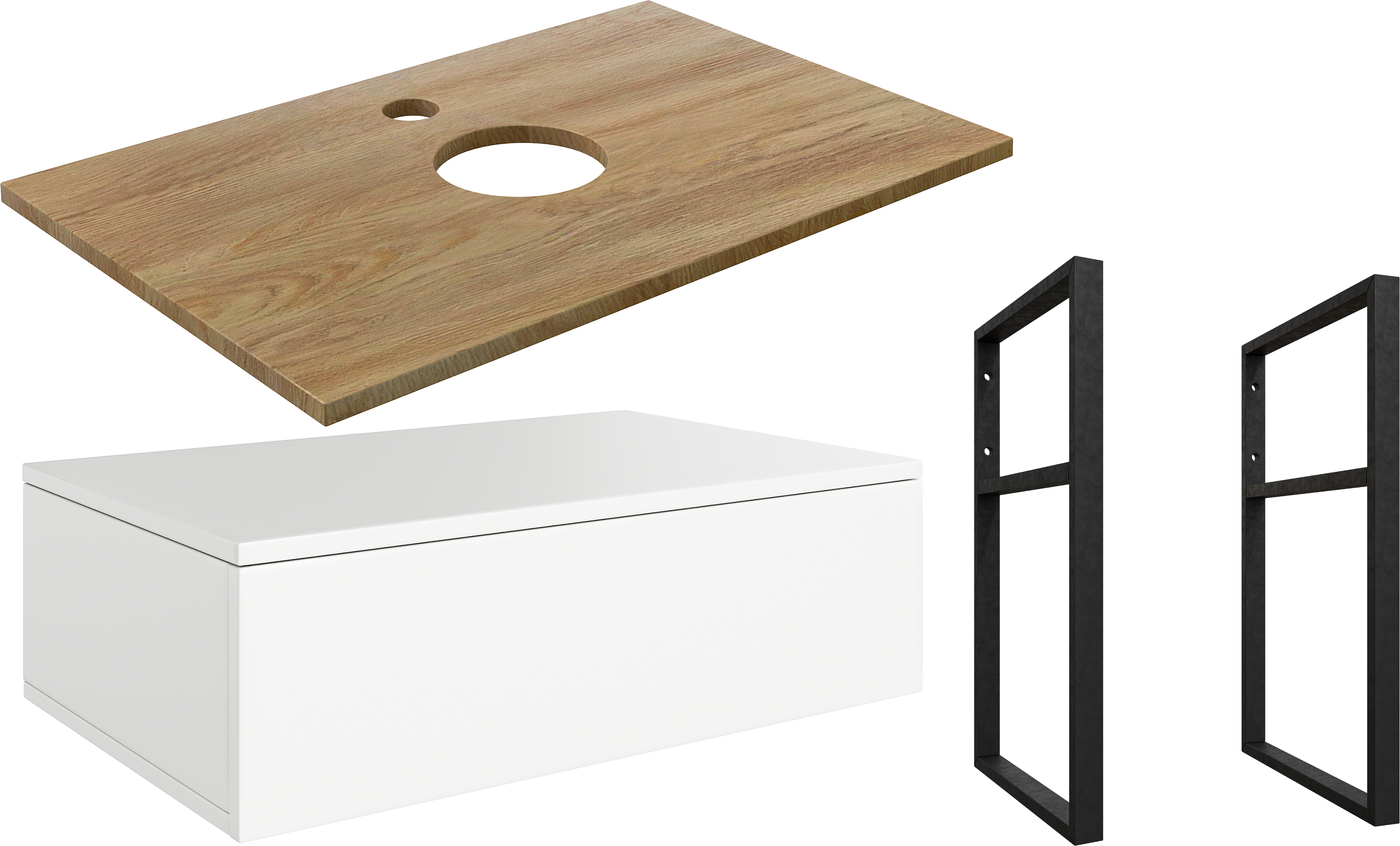 Тумба под раковину со столешницей DIWO Элиста 80, белая, светлое дерево