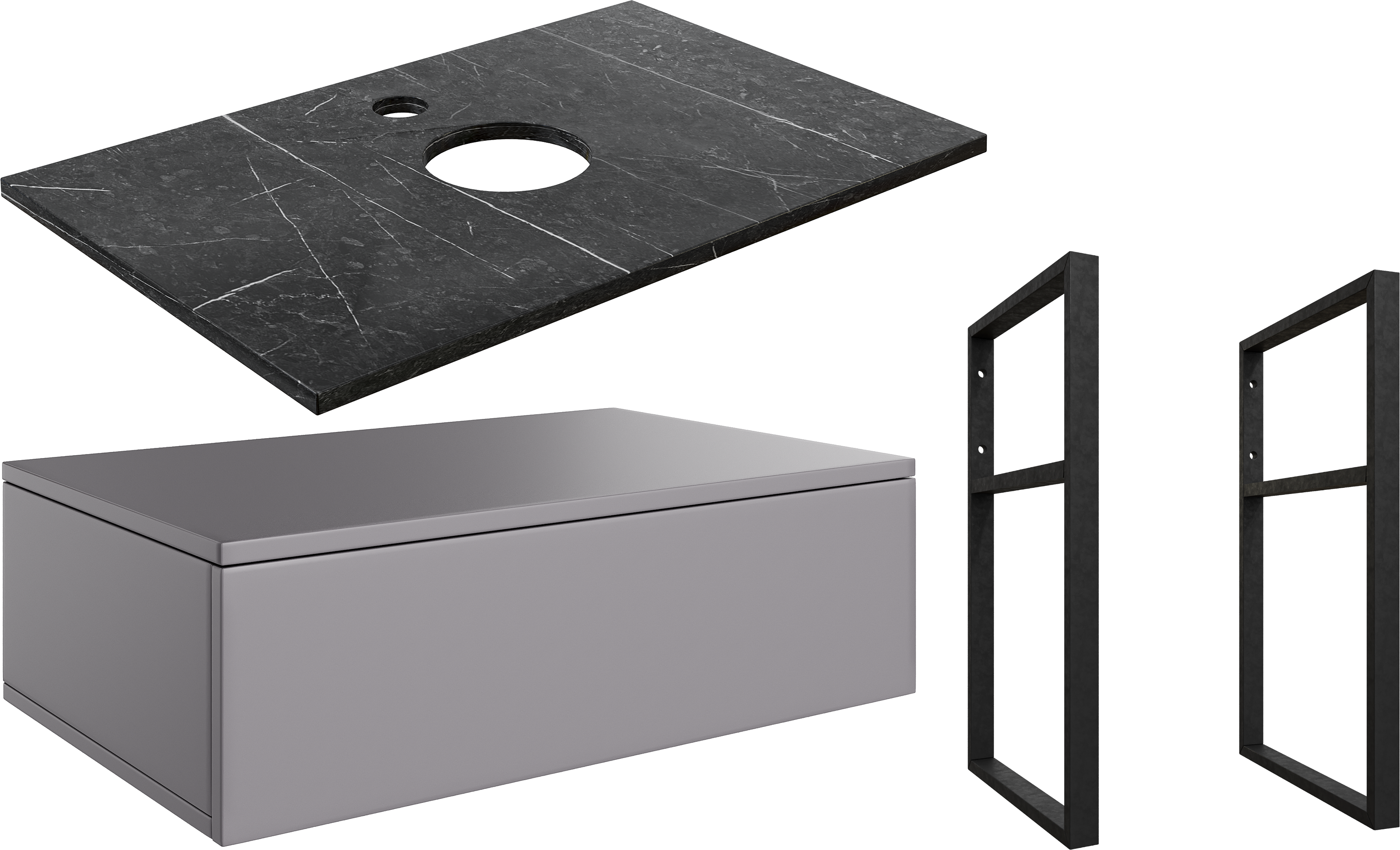 Тумба под раковину со столешницей DIWO Элиста 80 антрацит, черный мрамор