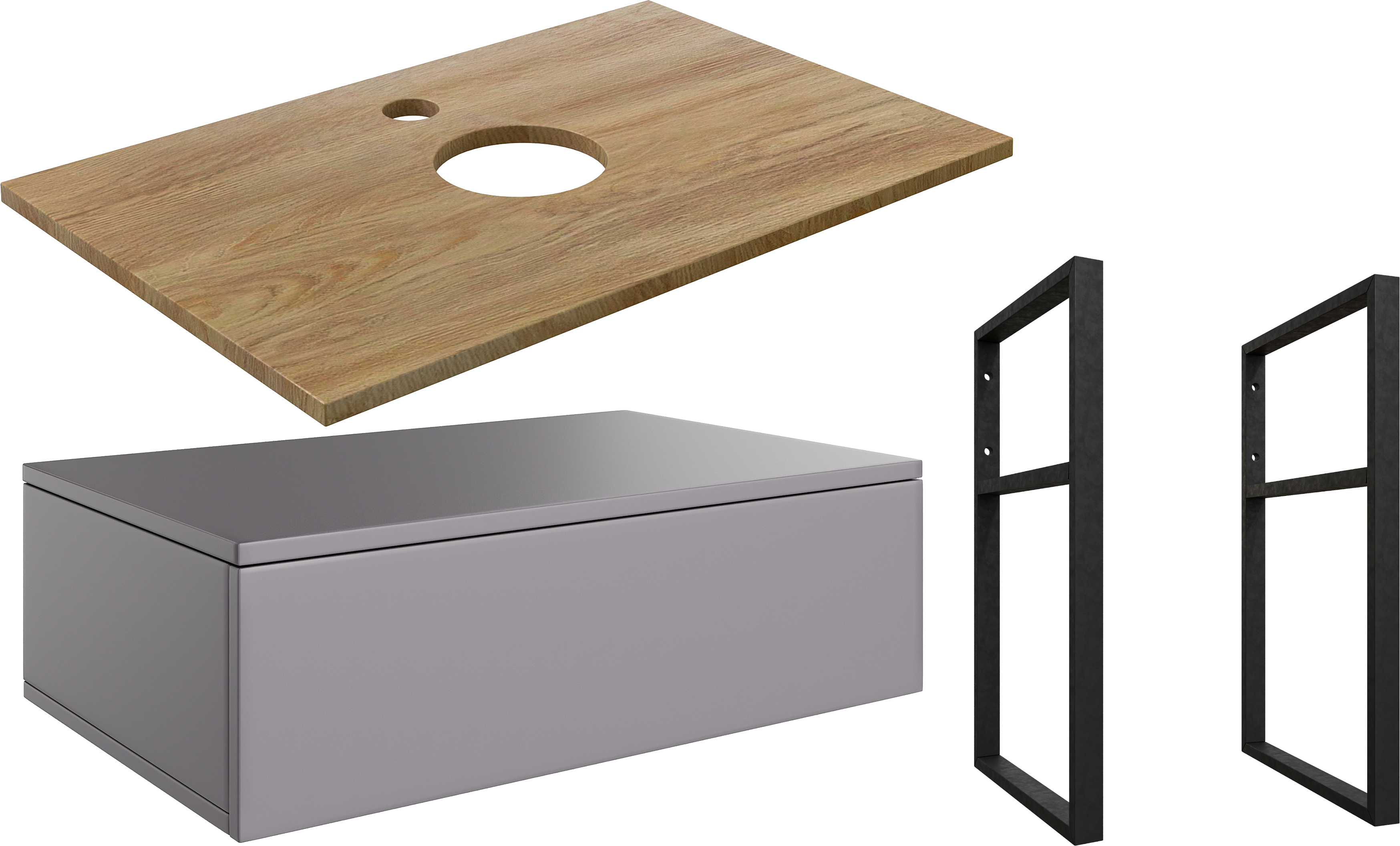 Тумба под раковину со столешницей DIWO Элиста 80 антрацит, светлое дерево