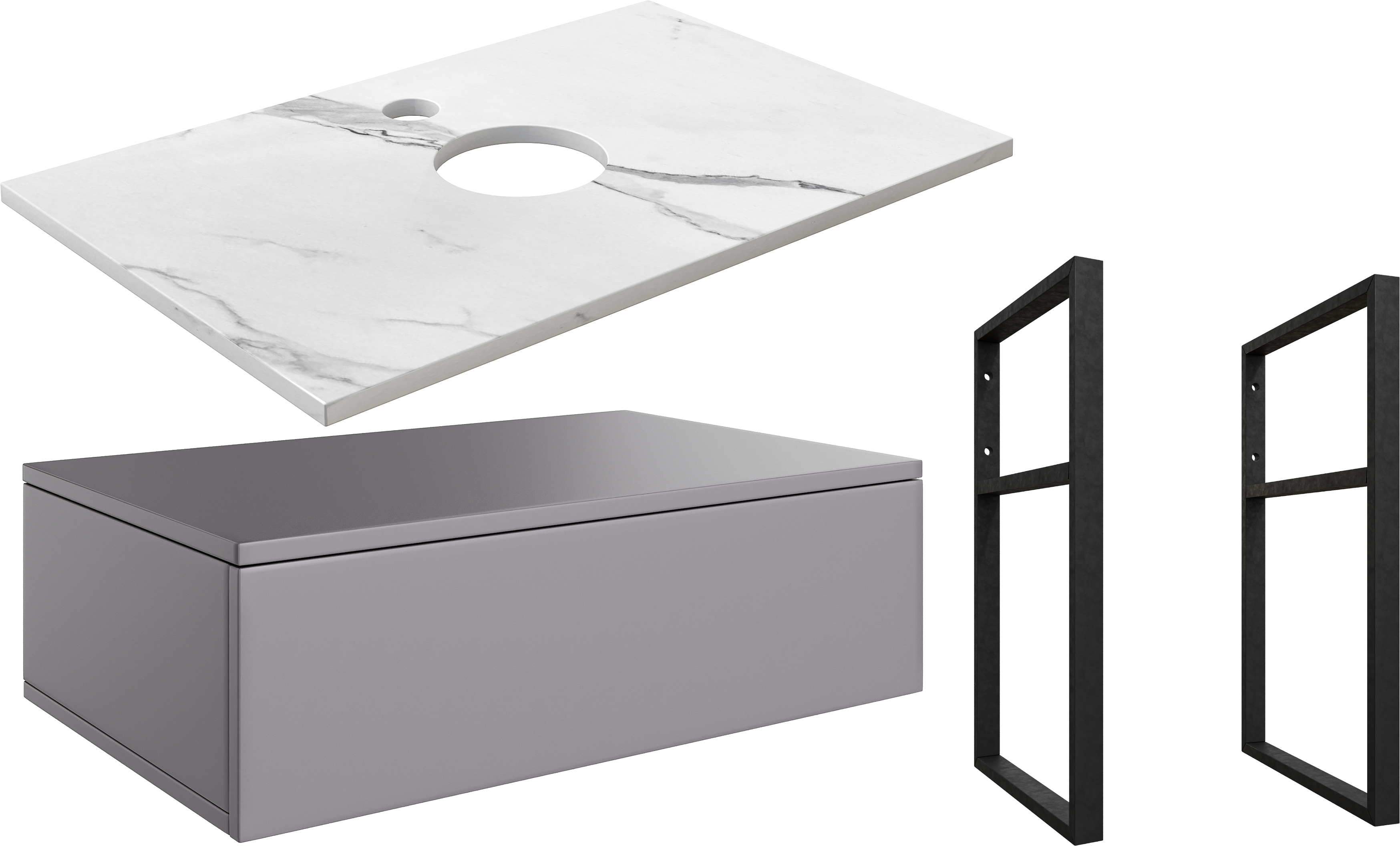 Тумба под раковину со столешницей DIWO Элиста 80 антрацит, белый мрамор