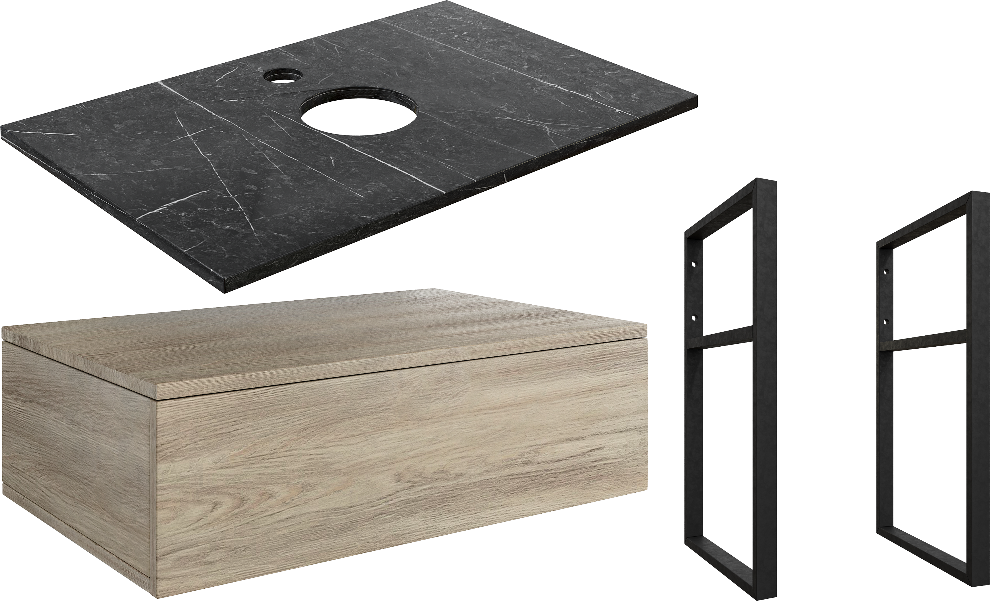 Тумба под раковину со столешницей DIWO Элиста 80, светлое дерево, черный мрамор