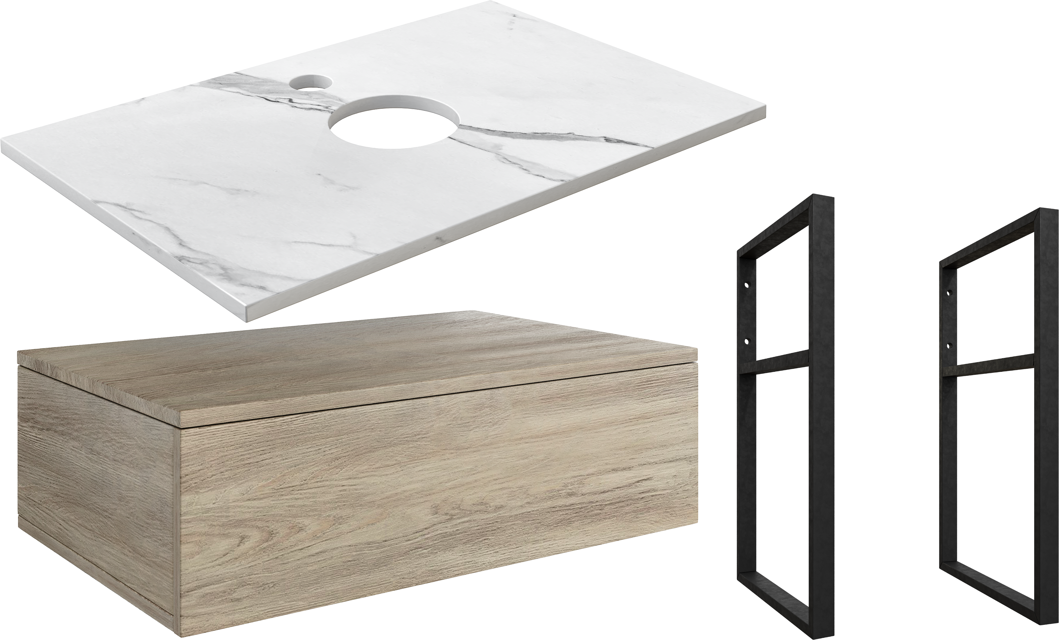 Тумба под раковину со столешницей DIWO Элиста 80, светлое дерево, белый мрамор