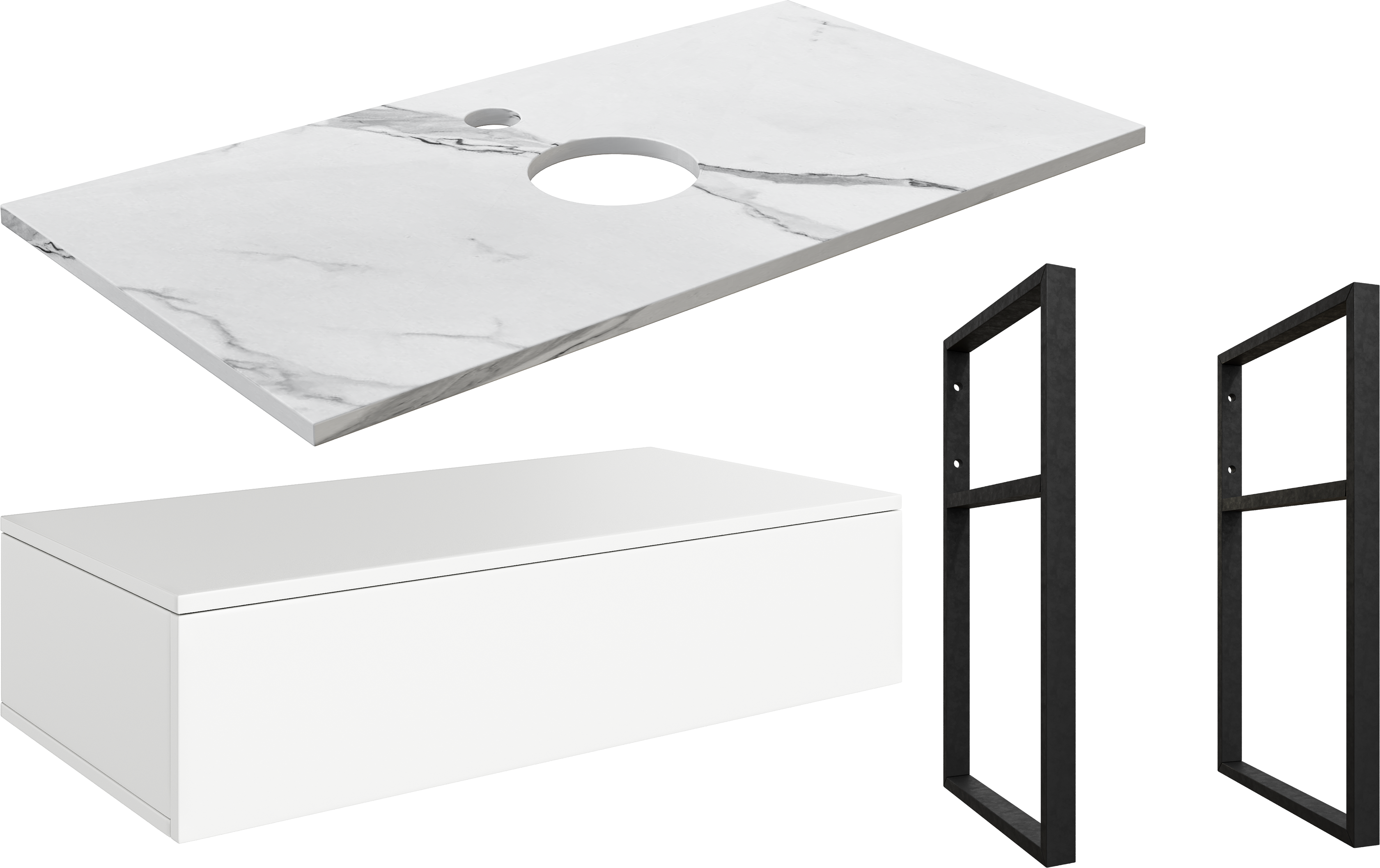 Тумба под раковину со столешницей DIWO Элиста 100, отверстие по центру, белая, белый мрамор