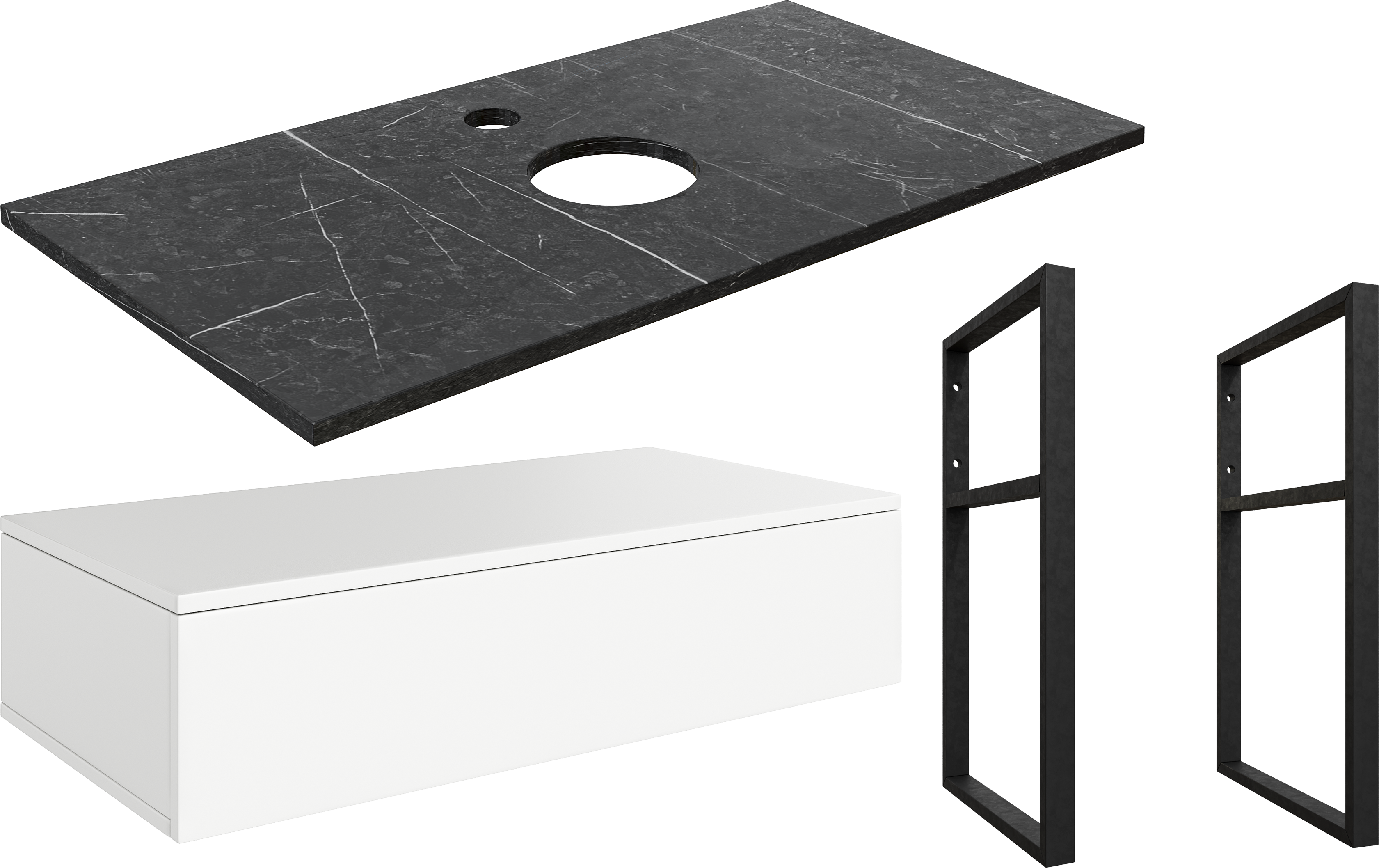 Тумба под раковину со столешницей DIWO Элиста 100, отверстие по центру, белая, черный мрамор