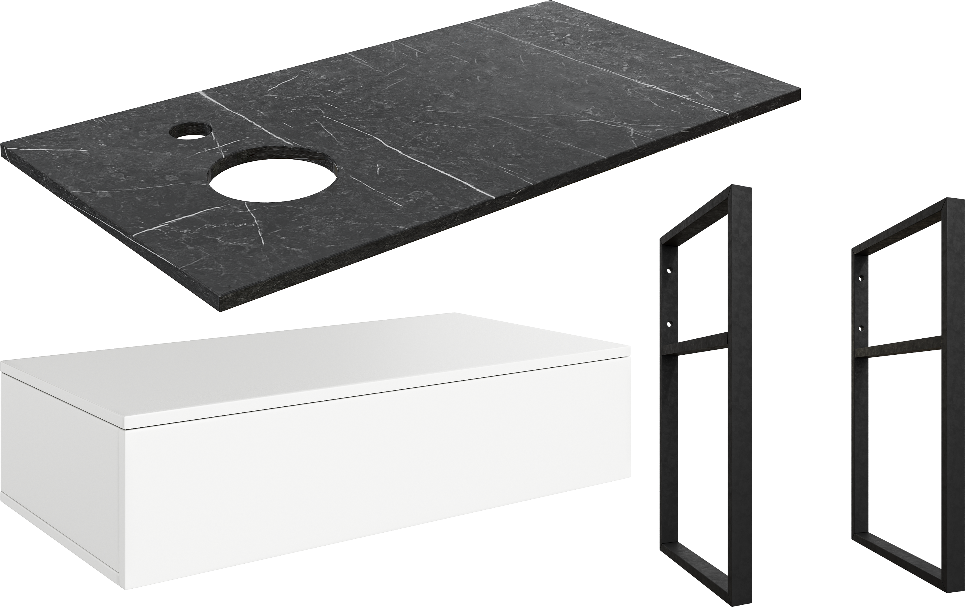 Тумба под раковину со столешницей DIWO Элиста 100, отверстие слева, белая, черный мрамор