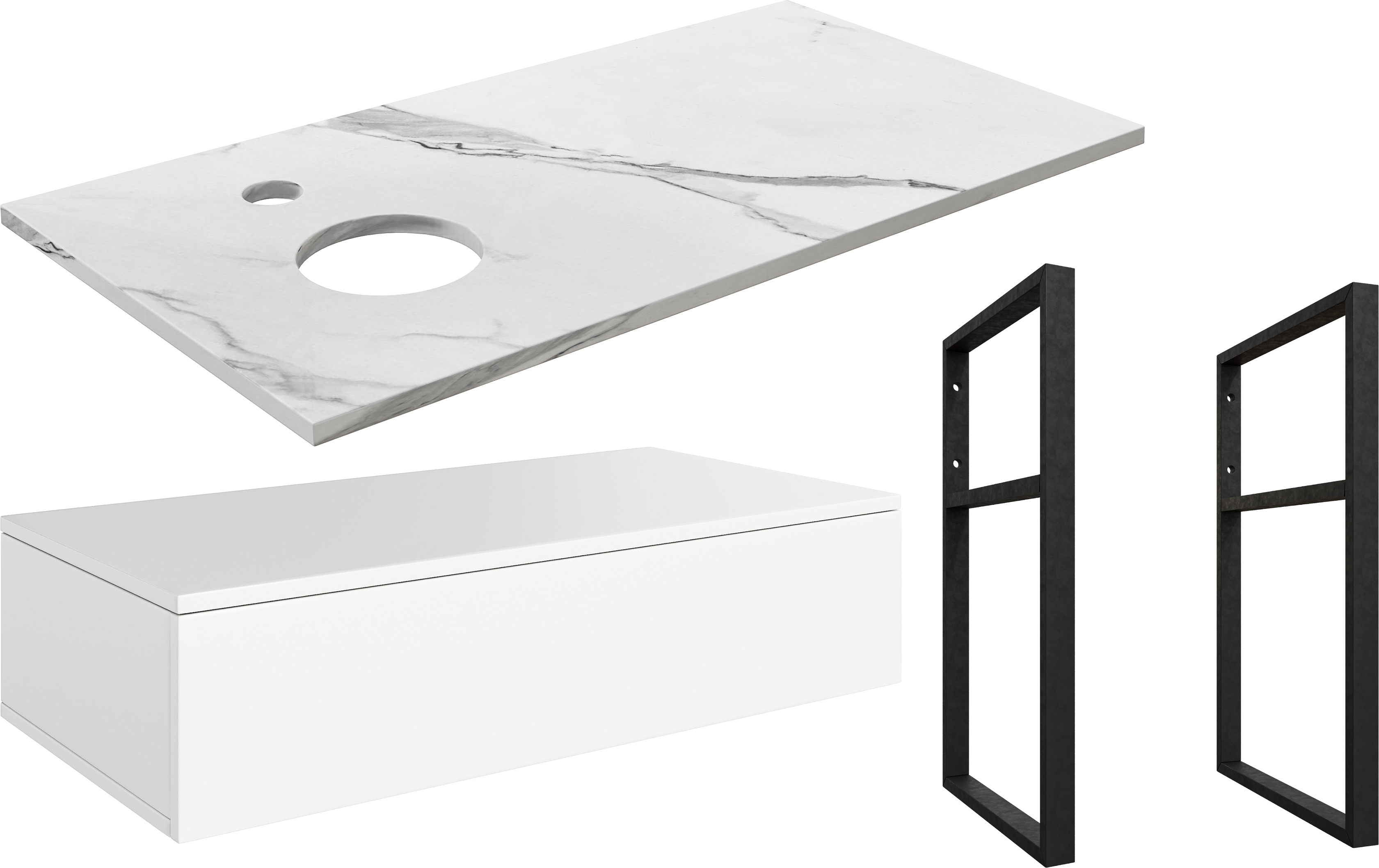 Тумба под раковину со столешницей DIWO Элиста 100, отверстие слева, белая, белый мрамор