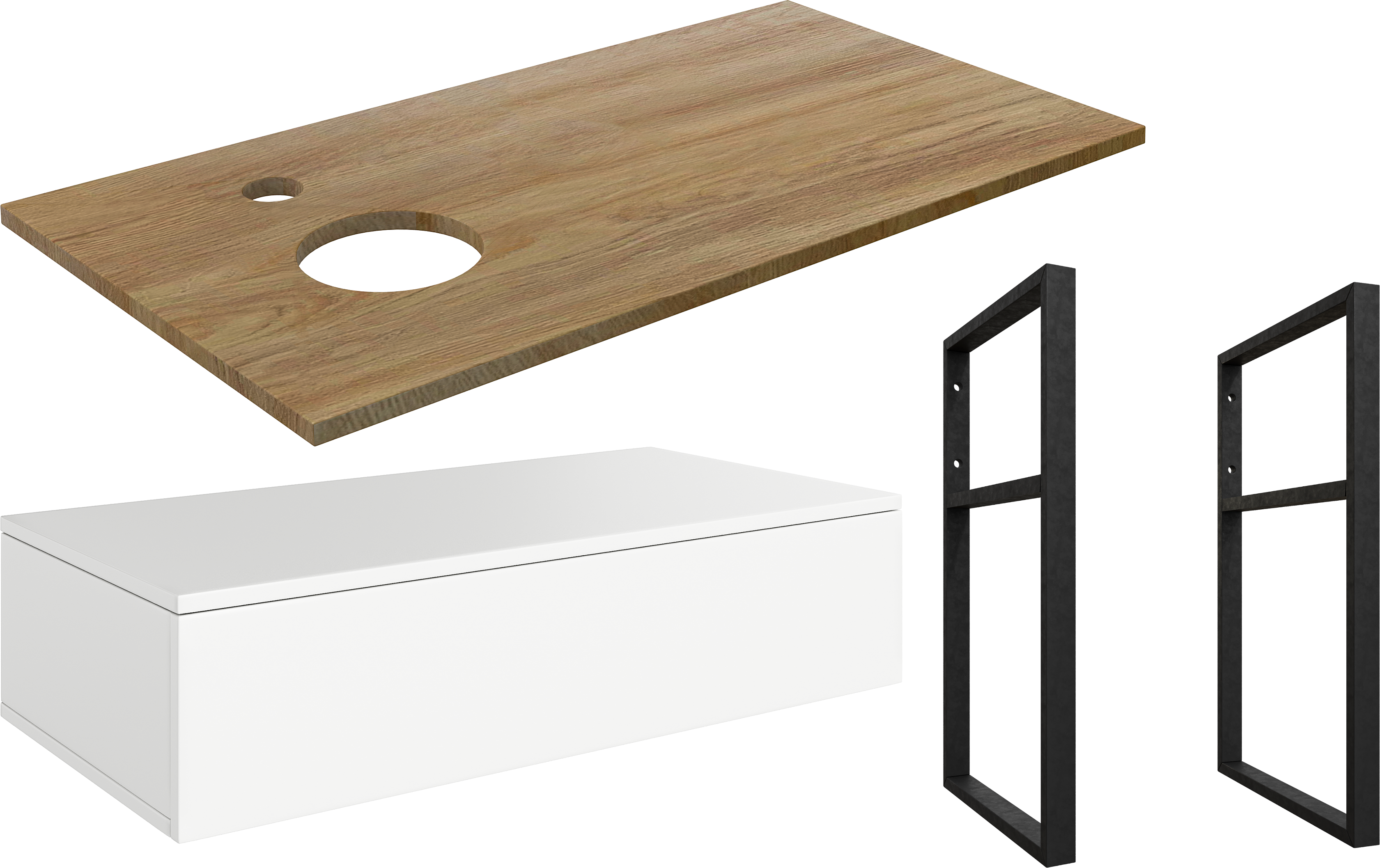 Тумба под раковину со столешницей DIWO Элиста 100, отверстие слева, белая, светлое дерево