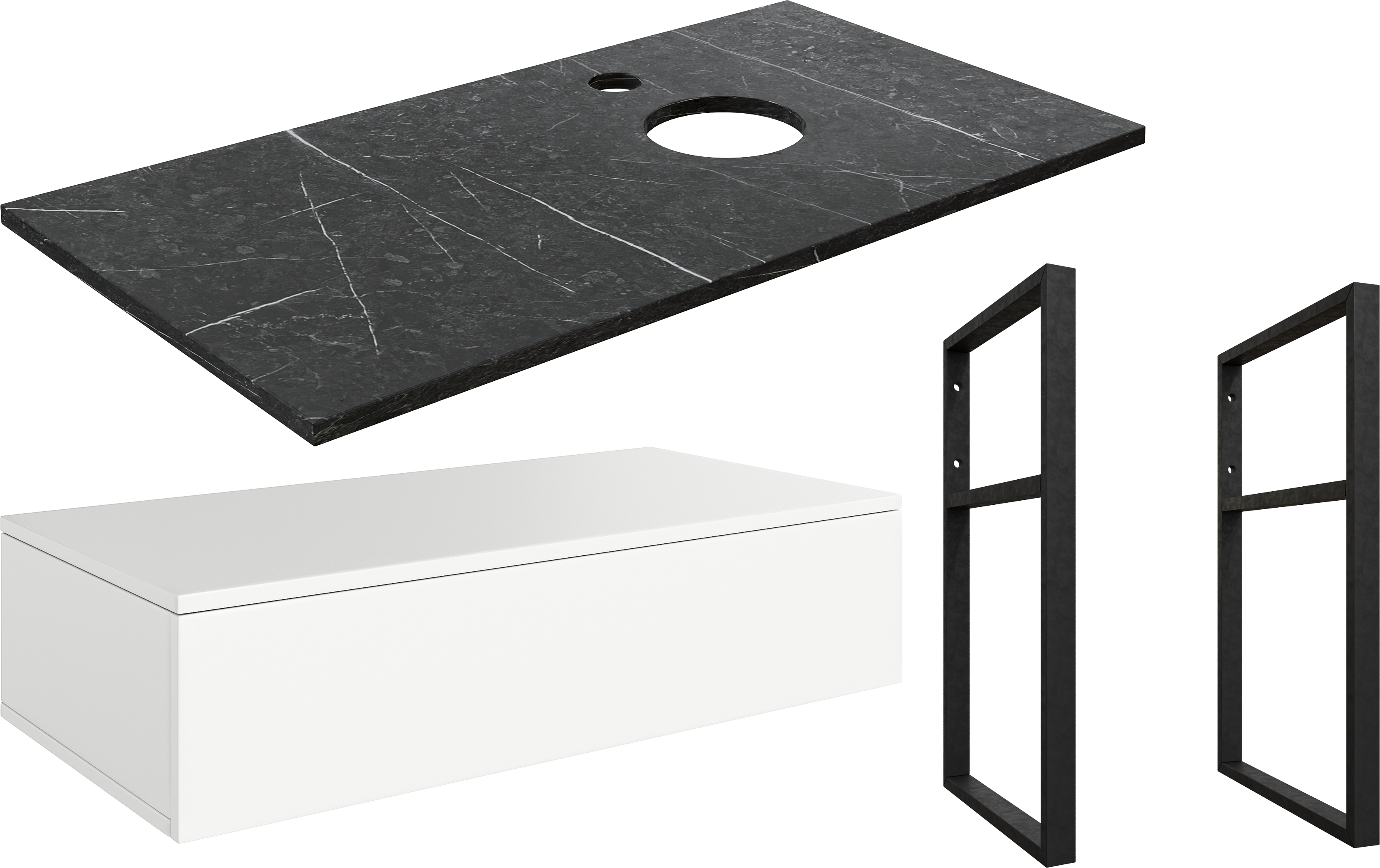 Тумба под раковину со столешницей DIWO Элиста 100, отверстие справа, белая, черный мрамор