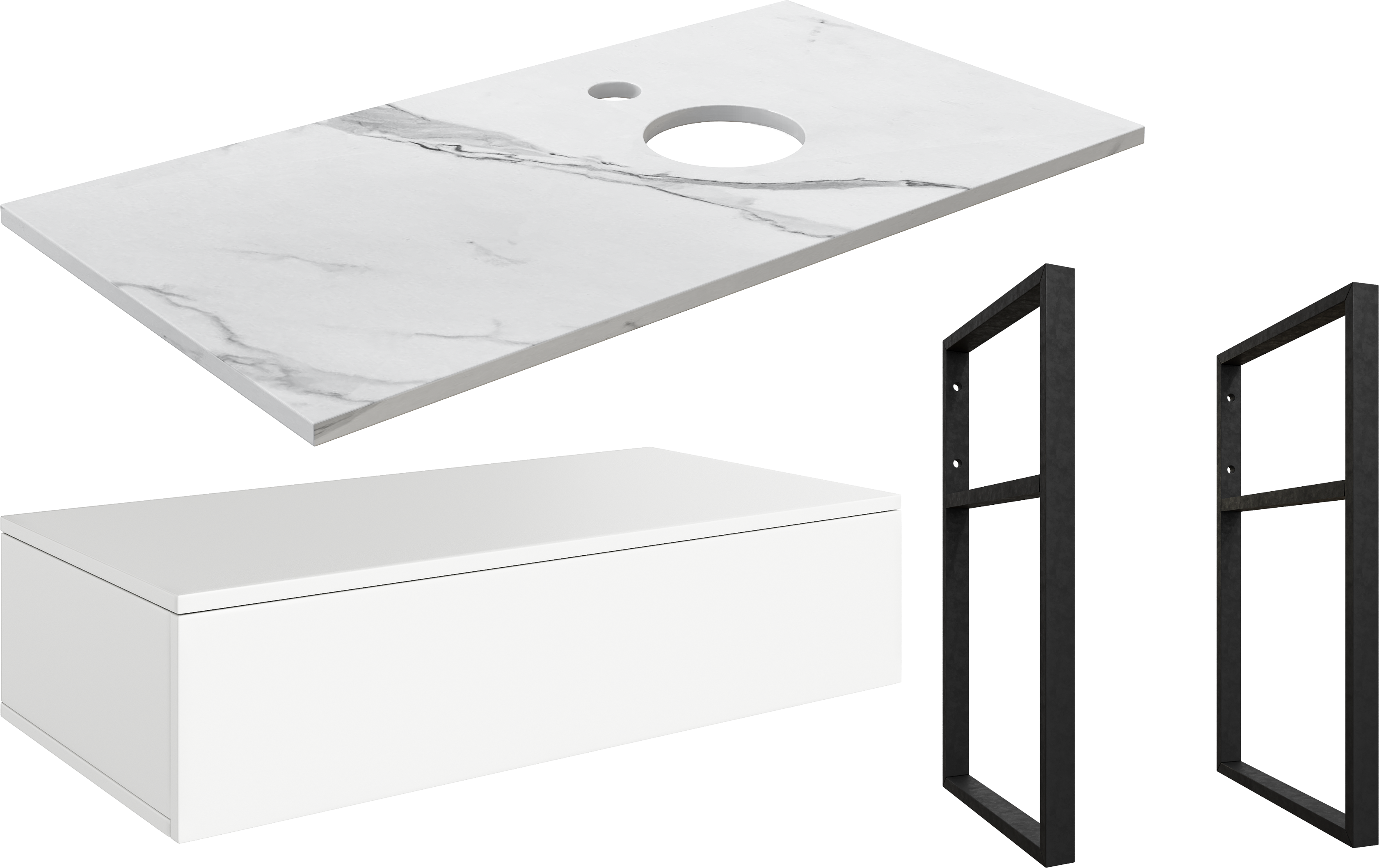 Тумба под раковину со столешницей DIWO Элиста 100, отверстие справа, белая, белый мрамор