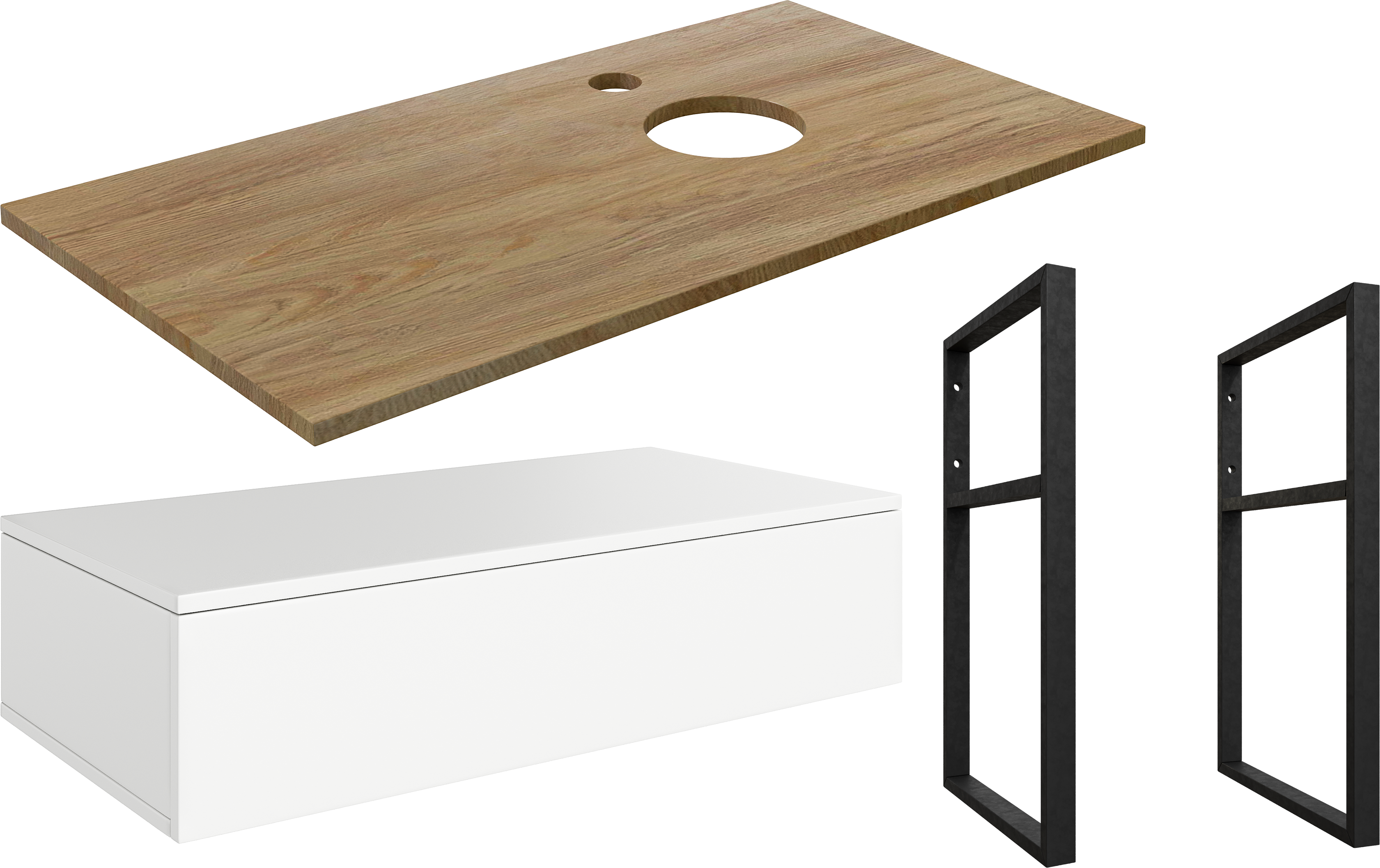 Тумба под раковину со столешницей DIWO Элиста 100, отверстие справа, белая, светлое дерево