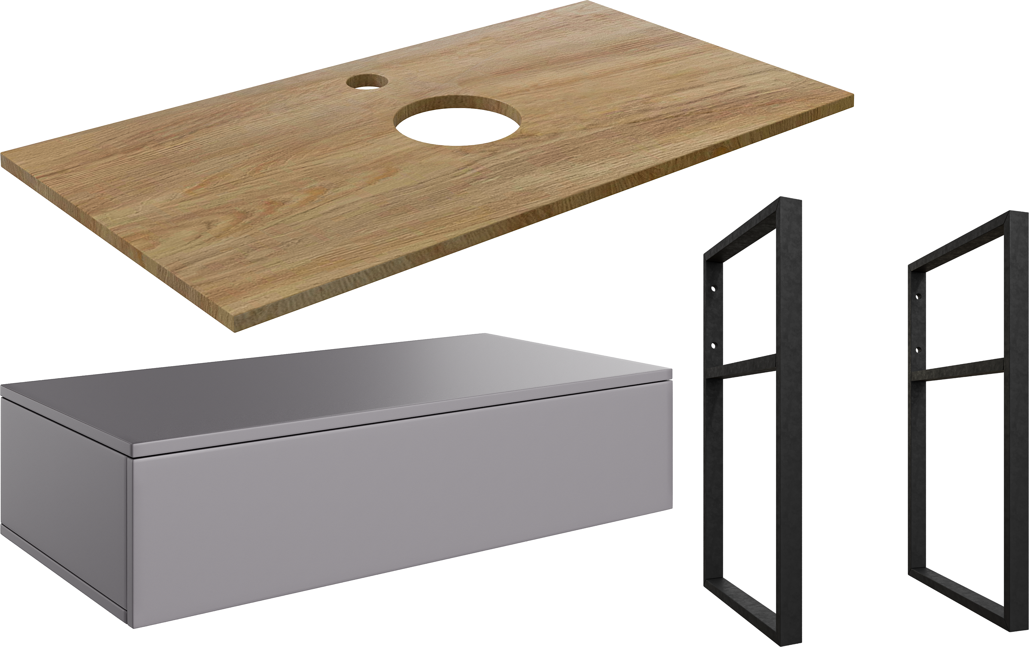 Тумба под раковину со столешницей DIWO Элиста 100, отверстие по центру, антрацит, светлое дерево