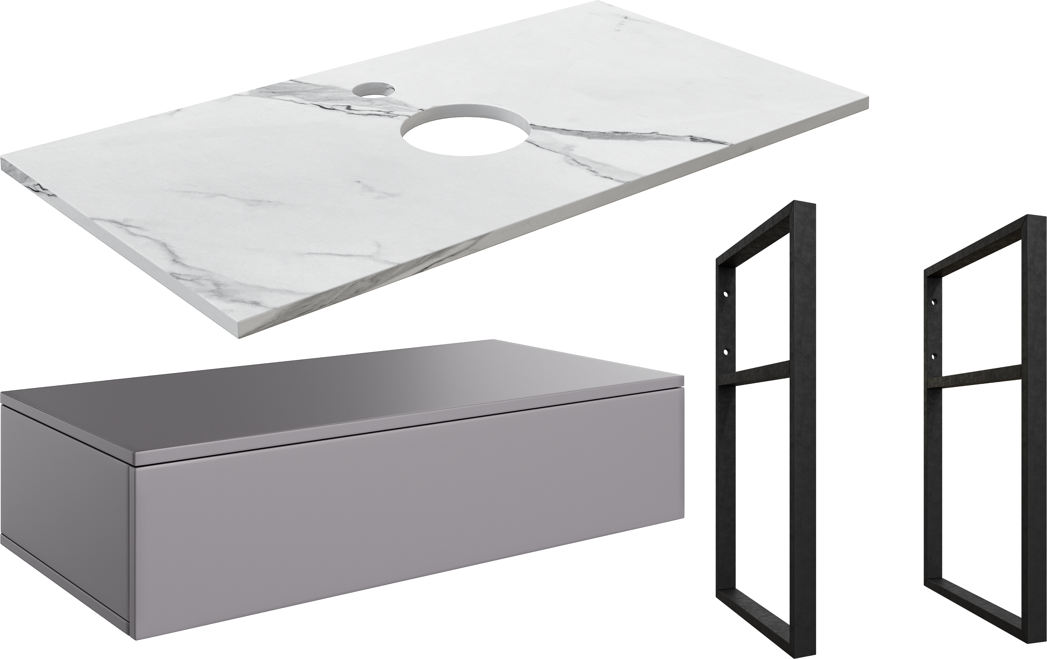 Тумба под раковину со столешницей DIWO Элиста 100, отверстие по центру, антрацит, белый мрамор