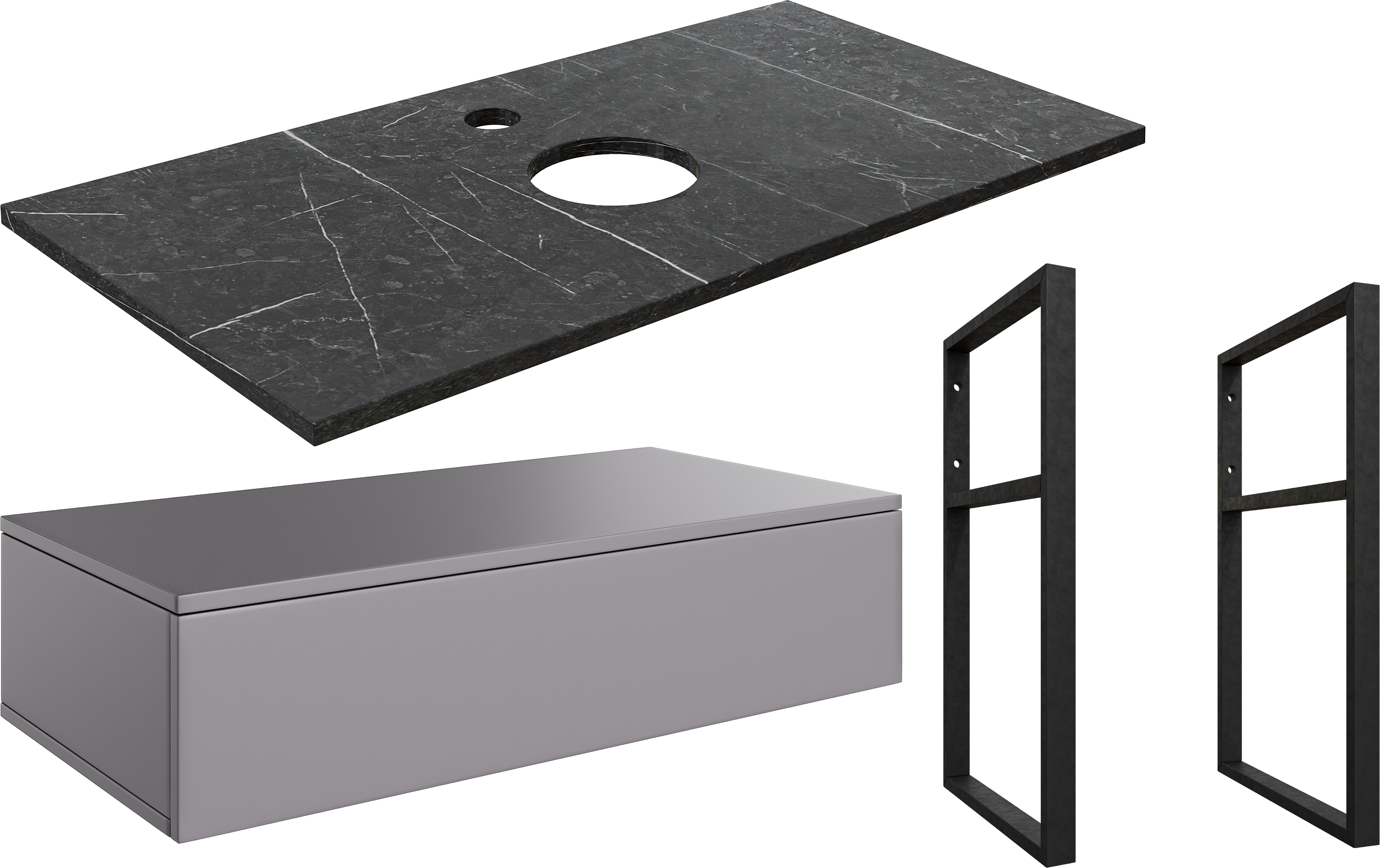 Тумба под раковину со столешницей DIWO Элиста 100, отверстие по центру, антрацит, черный мрамор
