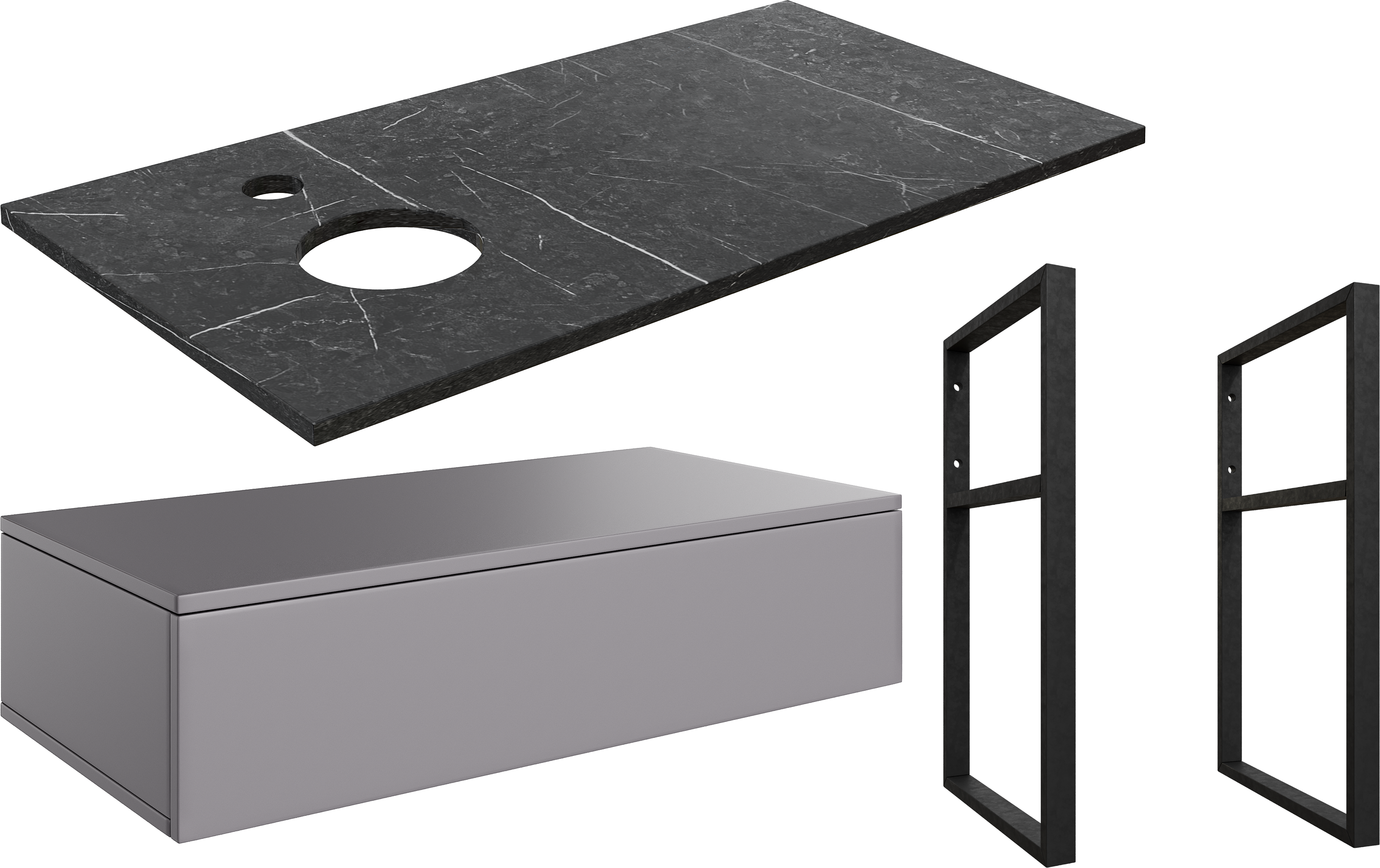 Тумба под раковину со столешницей DIWO Элиста 100, отверстие слева, антрацит, черный мрамор