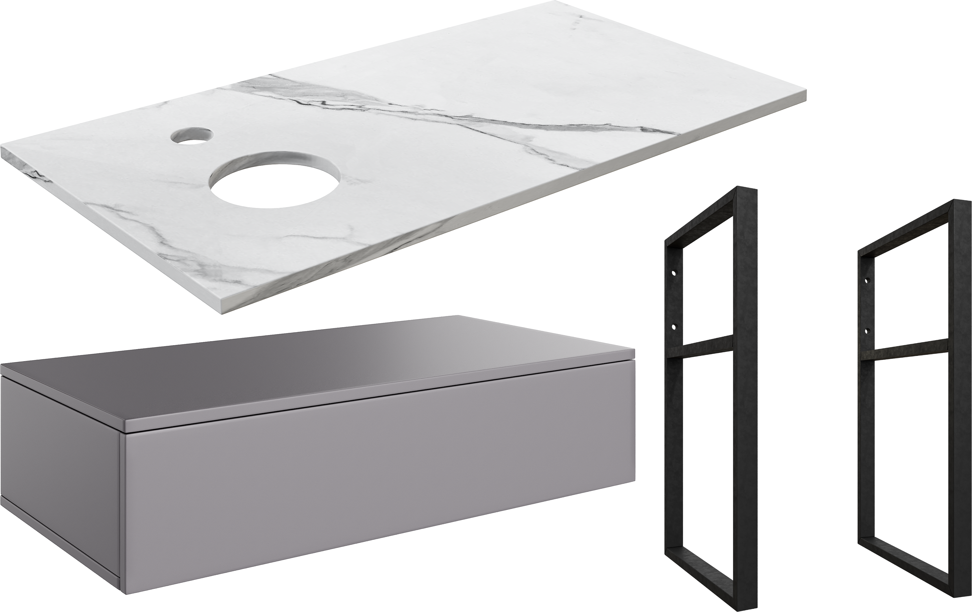 Тумба под раковину со столешницей DIWO Элиста 100, отверстие слева, антрацит, белый мрамор