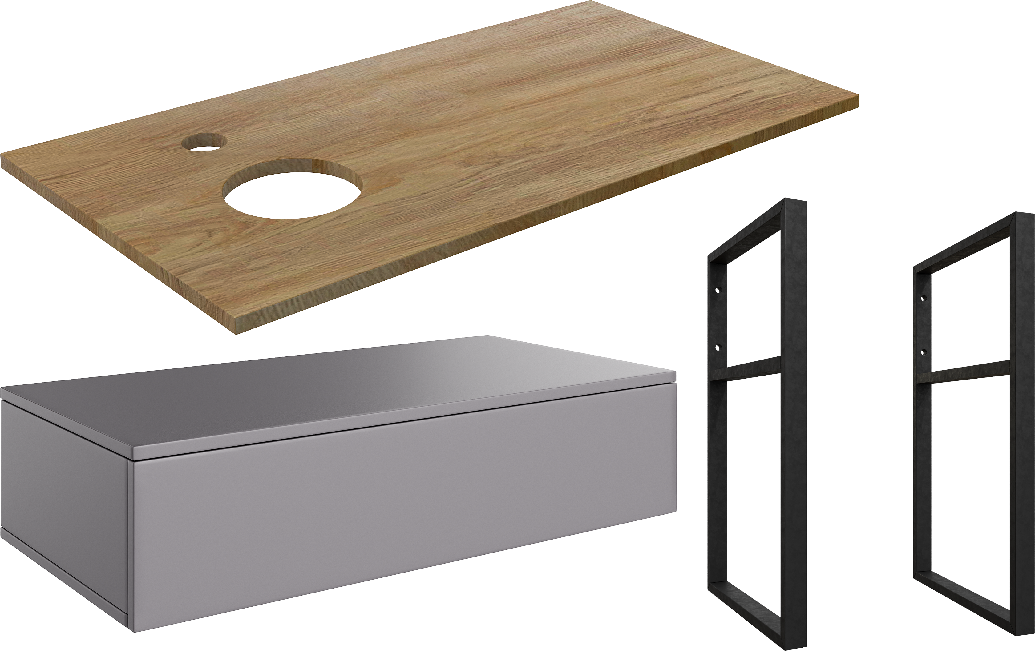 Тумба под раковину со столешницей DIWO Элиста 100, отверстие слева, антрацит, светлое дерево