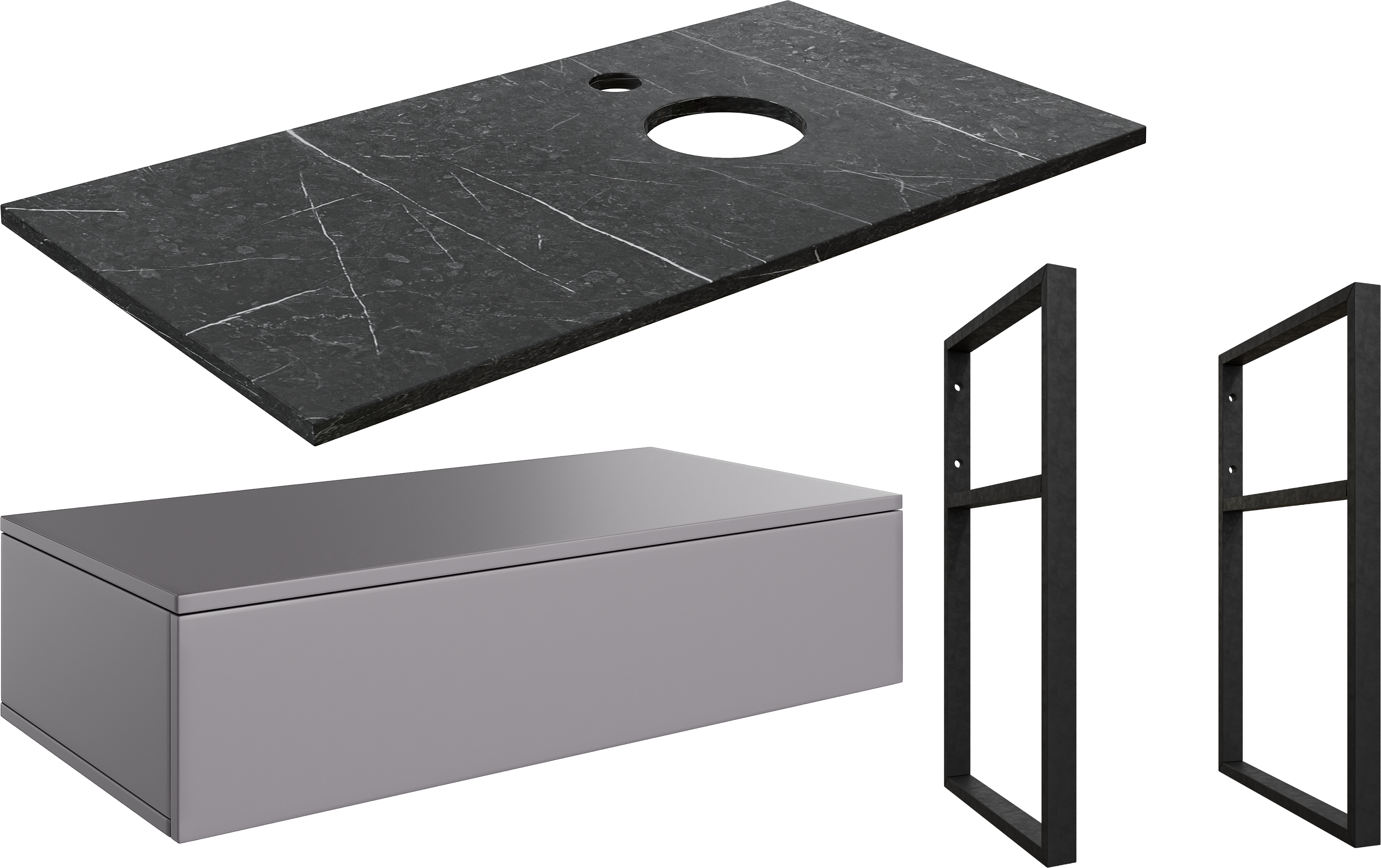 Тумба под раковину со столешницей DIWO Элиста 100, отверстие справа, антрацит, черный мрамор