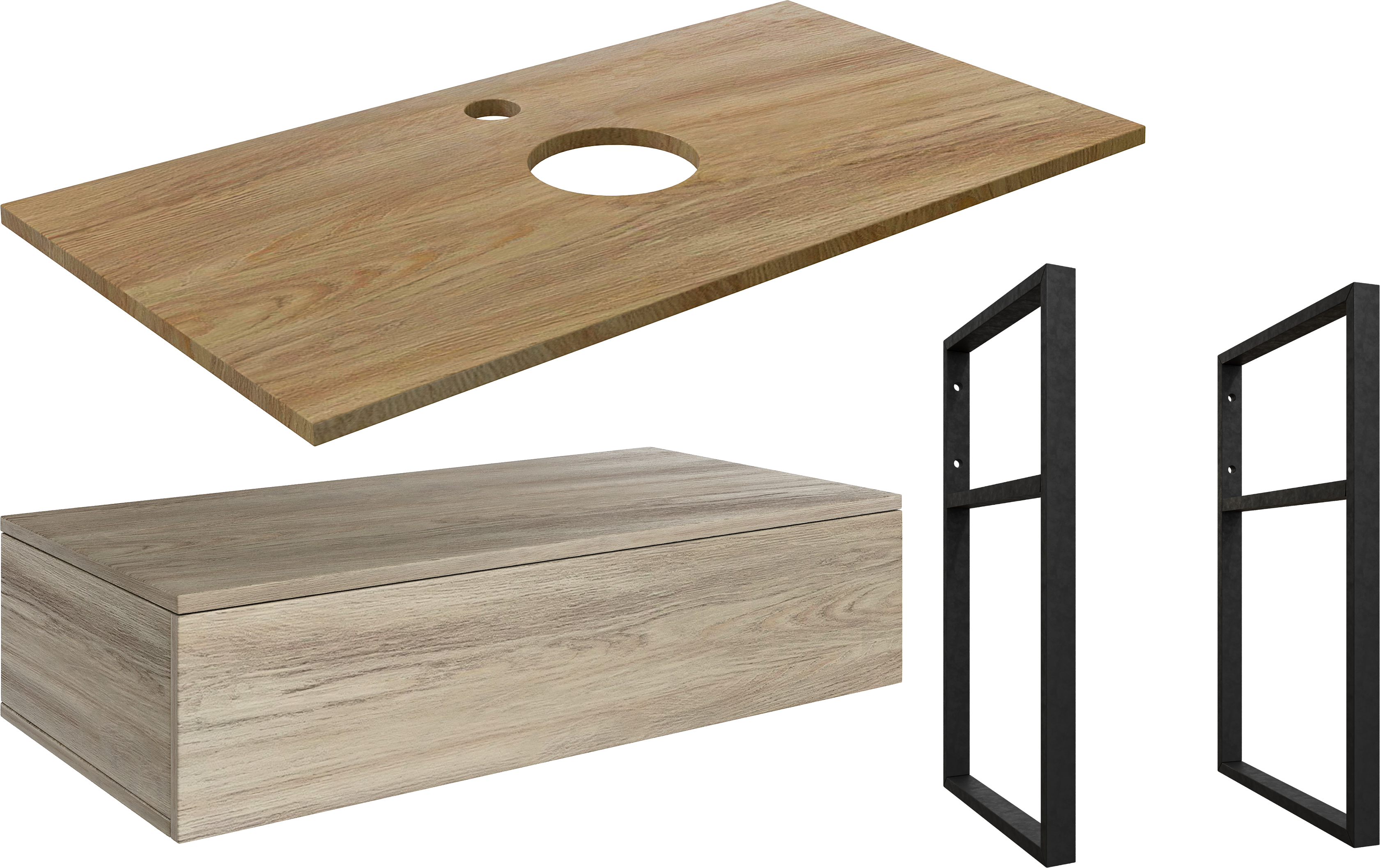 Тумба под раковину со столешницей DIWO Элиста 100, отверстие по центру, светлое дерево