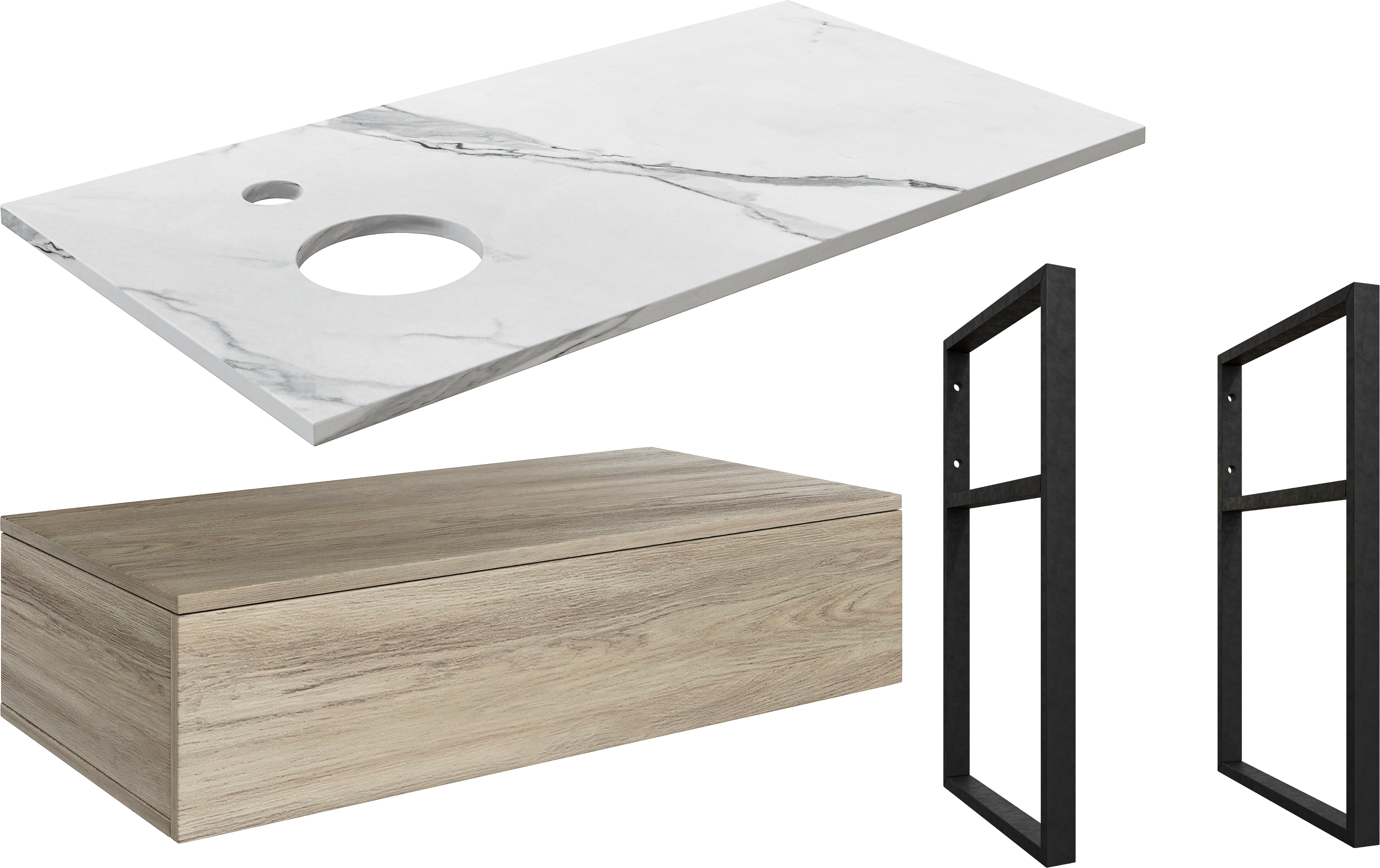 Тумба под раковину со столешницей DIWO Элиста 100, отверстие слева, светлое дерево, белый мрамор