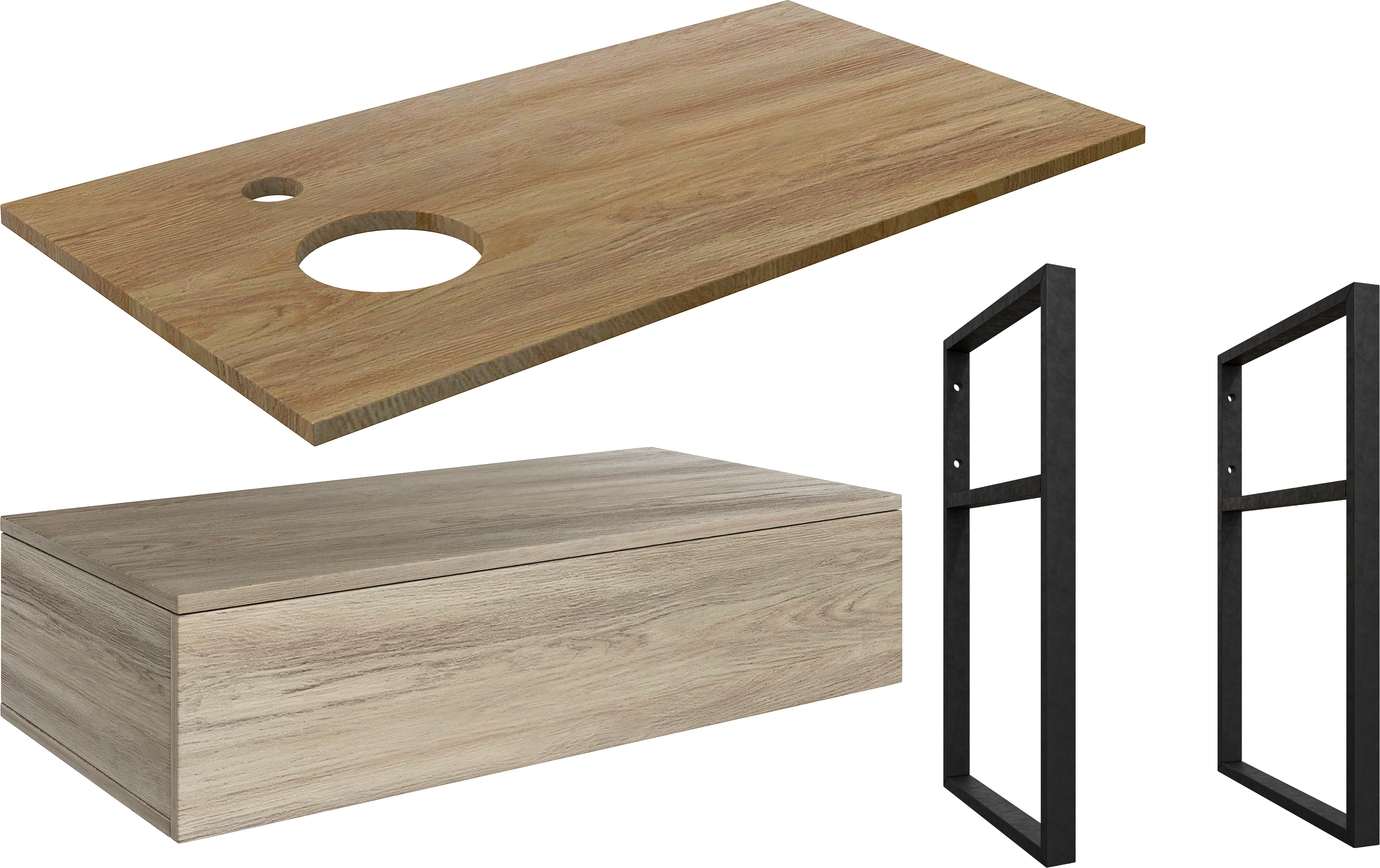 Тумба под раковину со столешницей DIWO Элиста 100, отверстие слева, светлое дерево