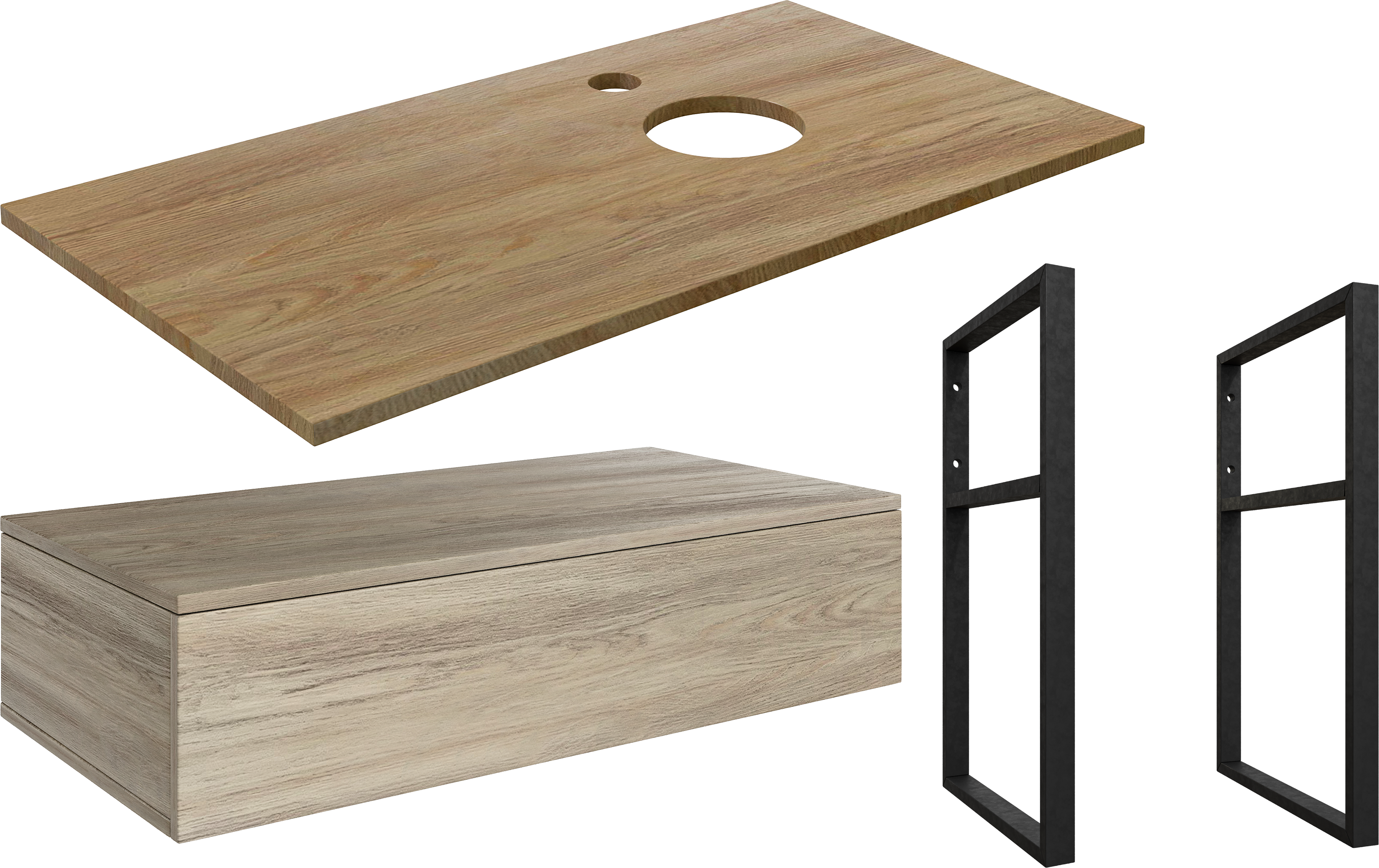 Тумба под раковину со столешницей DIWO Элиста 100, отверстие справа, светлое дерево