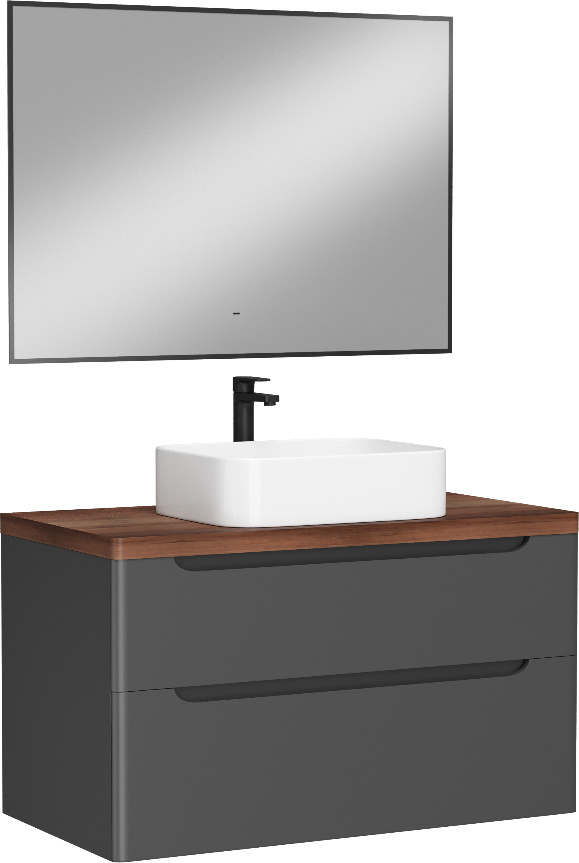 Мебель для ванной комнаты STWORKI Берген 100 серая с темной столешницей, раковина Ольборг S20410WH
