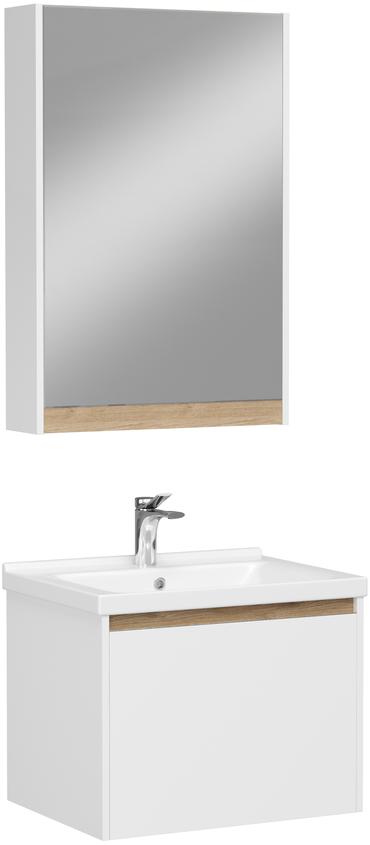 Мебель для ванной комнаты STWORKI Стокгольм 60 , белая, подвесная, со смесителем Ларвик S24010CR хром (комплект, гарнитур)