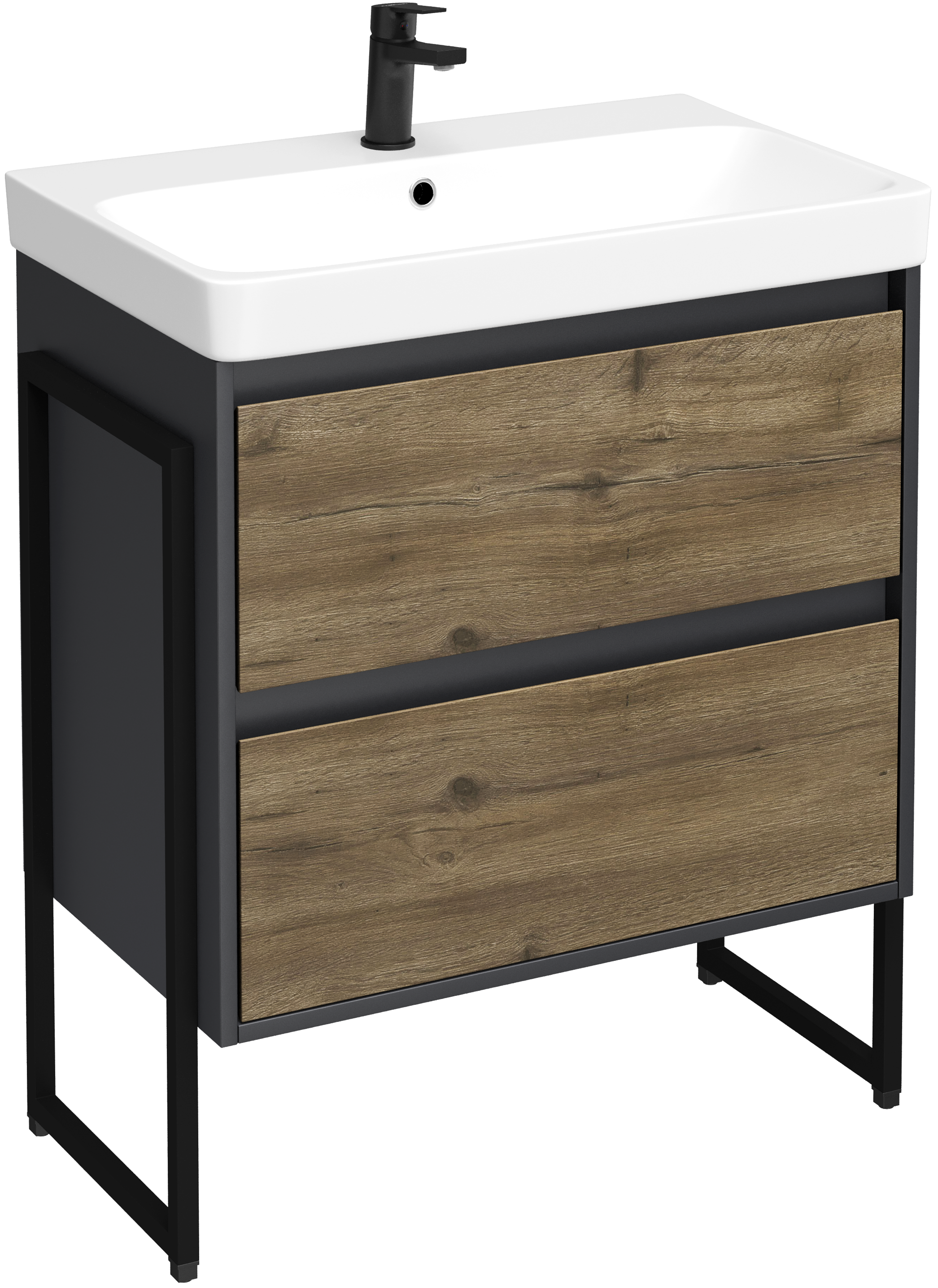 Тумба с раковиной STWORKI Кронборг 70 с опорами, со смесителем Кронборг S28010BK матовый черный