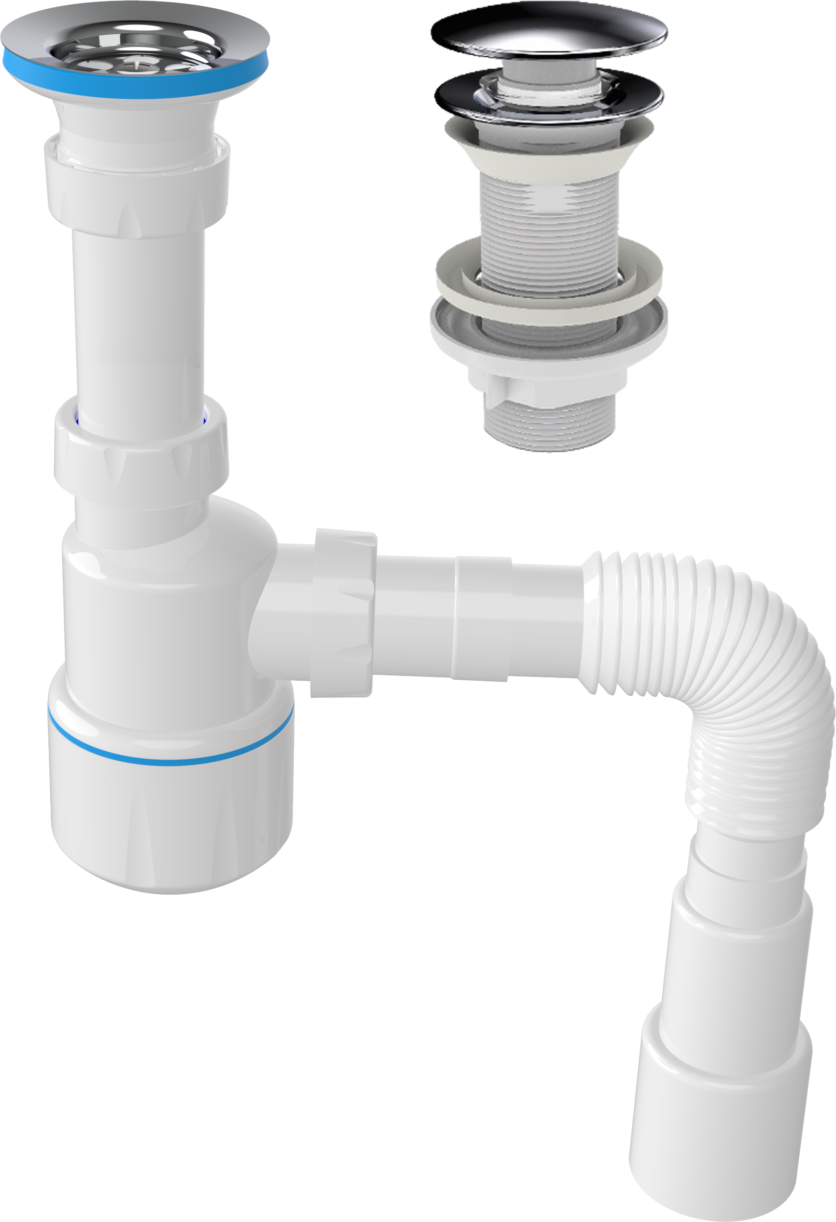 Комплект Донный клапан EWRIKA 8500385200 сталь + Сифон Wirquin Минор 30718050 с выпуском 1 1/4 х 40 мм