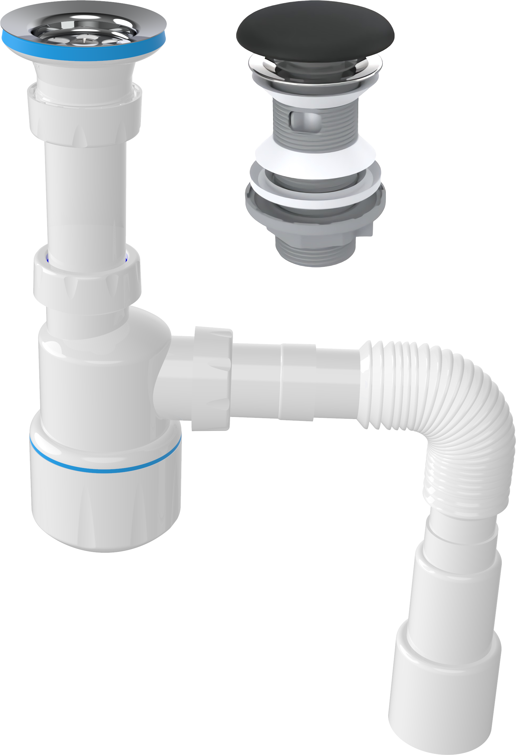 Комплект Донный клапан EWRIKA 8500385204 черный матовый + Сифон Wirquin Минор 30718050 с выпуском 1 1/4 х 40 мм