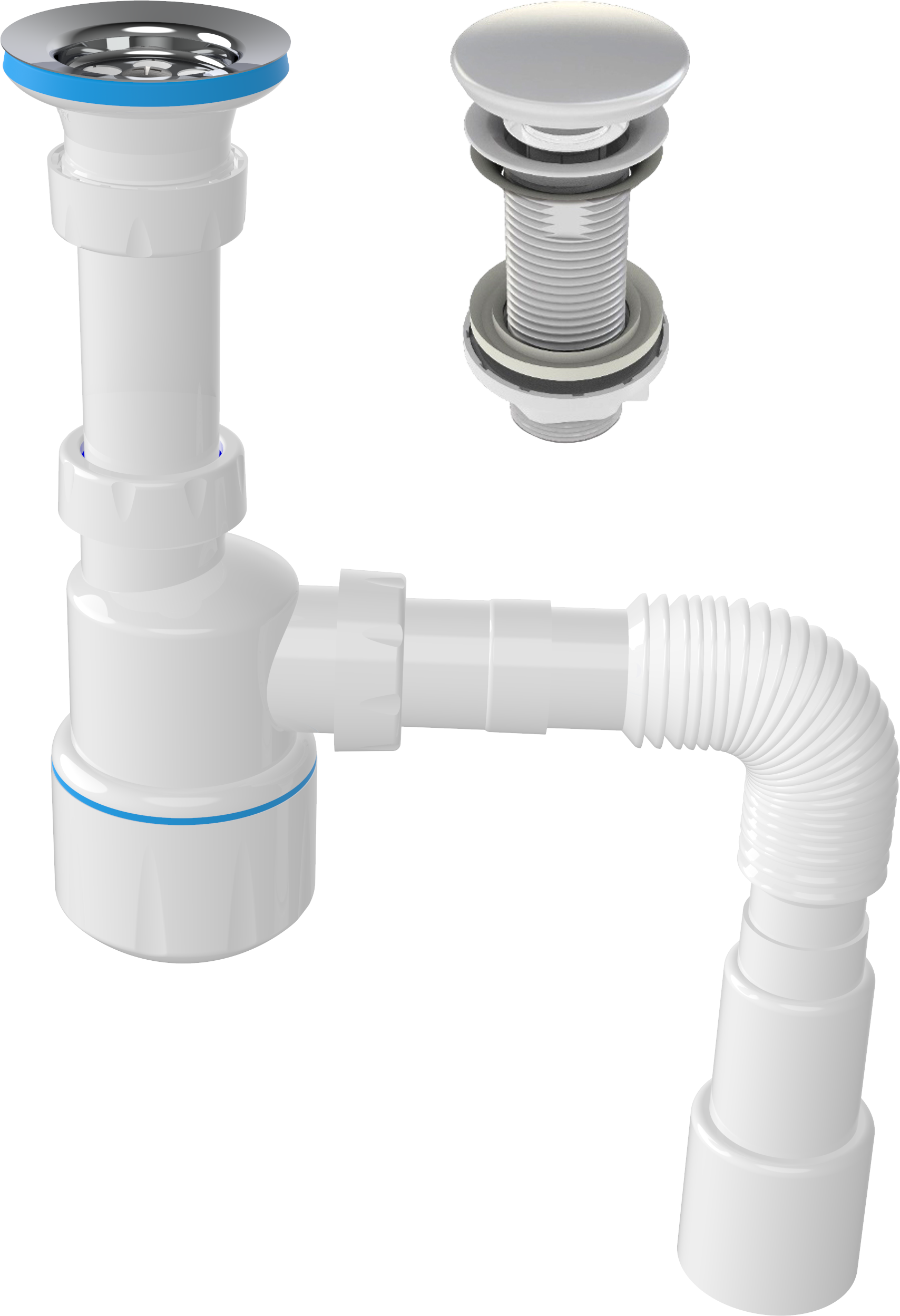 Комплект Донный клапан EWRIKA 8500385201 белый + Сифон Wirquin Минор 30718050 с выпуском 1 1/4 х 40 мм