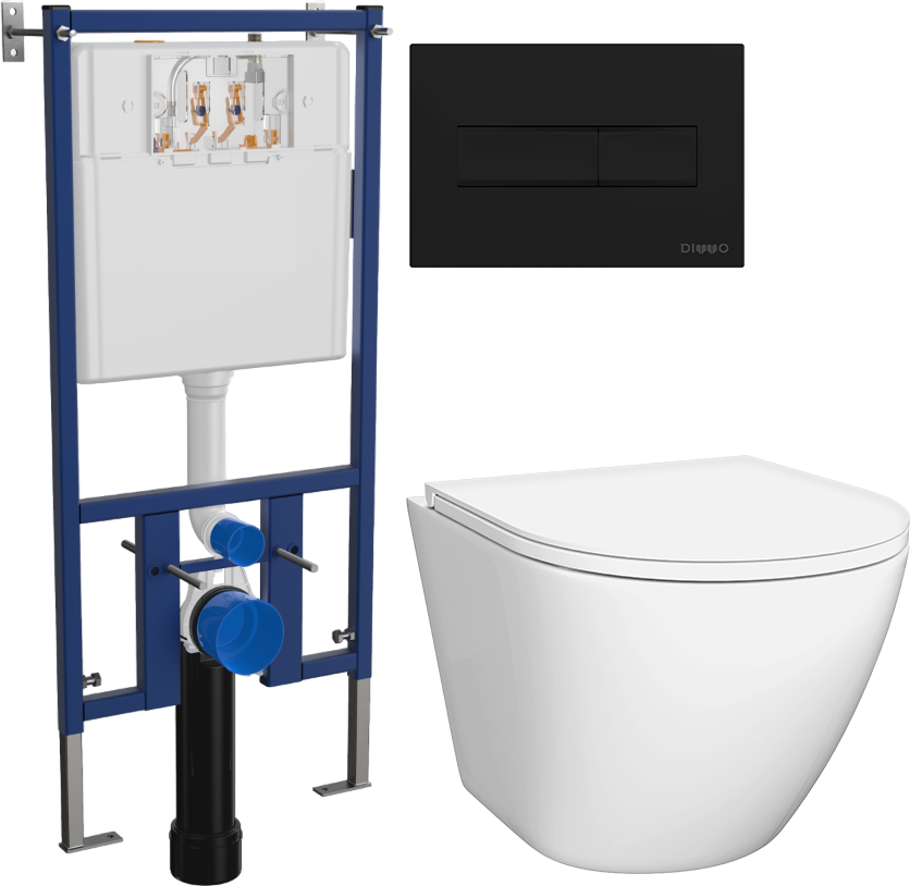 Комплект Унитаз подвесной DIWO Элиста 4412 + Инсталляция 4501 + Кнопка 7323 черная матовая
