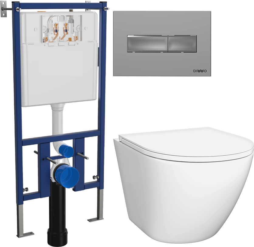 Комплект Унитаз подвесной DIWO Элиста 4412 + Инсталляция 4501 + Кнопка 7321 хром матовый