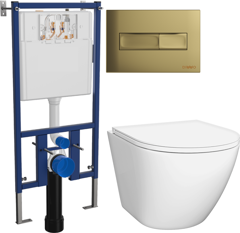 Комплект Унитаз подвесной DIWO Элиста 4412 + Инсталляция 4501 + Кнопка 7325 золотая
