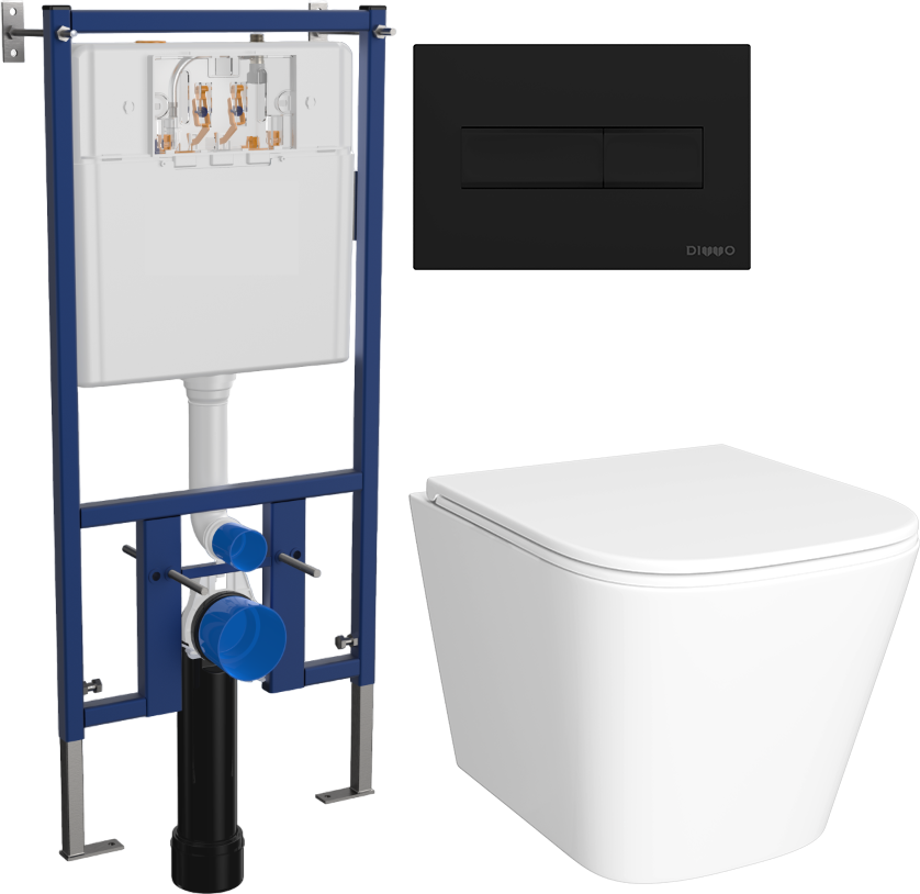 Комплект Унитаз подвесной DIWO Смоленск 5412 + Инсталляция 4501 + Кнопка 7323 черная матовая