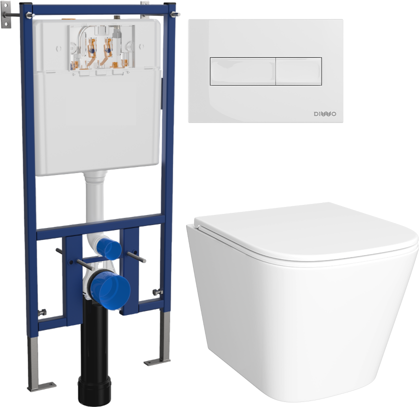 Комплект Унитаз подвесной DIWO Смоленск 5412 + Инсталляция 4501 + Кнопка 7320 белая