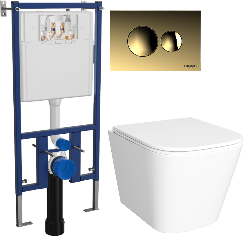Комплект Унитаз подвесной DIWO Смоленск 5412 + Инсталляция 4501 + Кнопка 7315 золотая