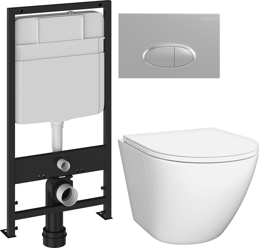 Комплект Унитаз подвесной DIWO Элиста 4412 + Инсталляция EWRIKA ProLT 0026-2020 + Кнопка 0050 хром матовый