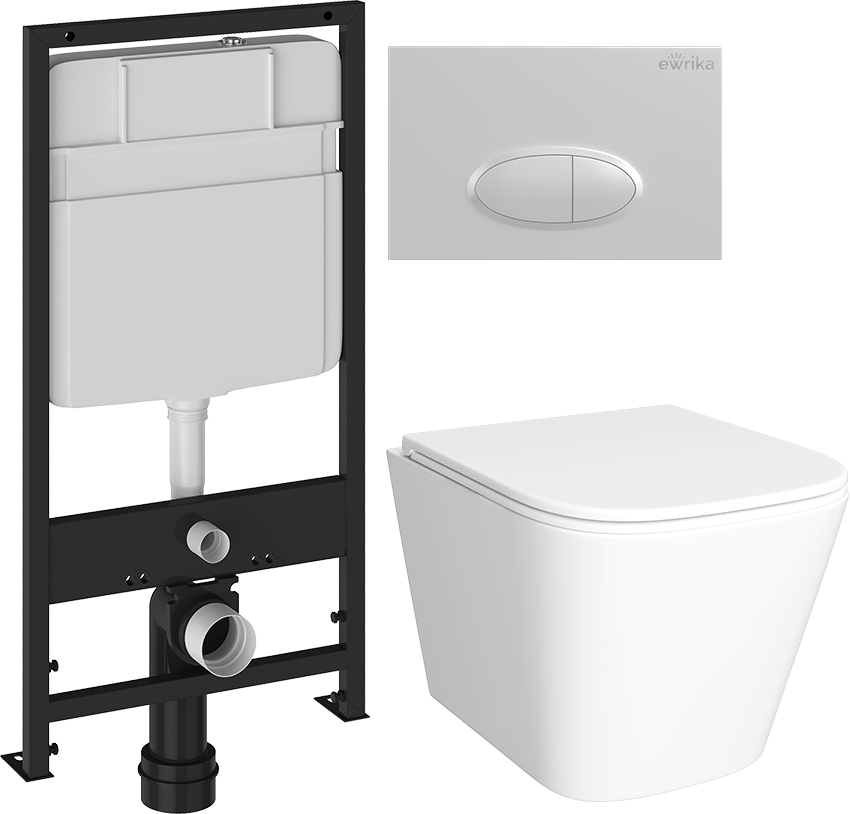 Комплект Унитаз подвесной DIWO Смоленск 5412 + Инсталляция EWRIKA ProLT 0026-2020 + Кнопка 0052 белая