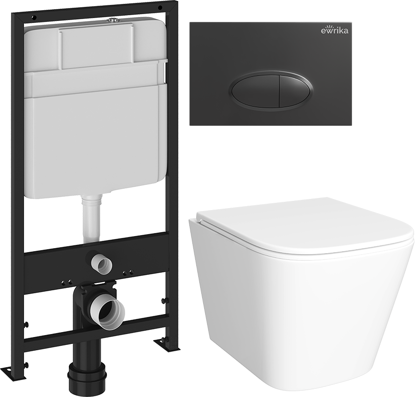 Комплект Унитаз подвесной DIWO Смоленск 5412 + Инсталляция EWRIKA ProLT 0026-2020 + Кнопка 0054 черная матовая