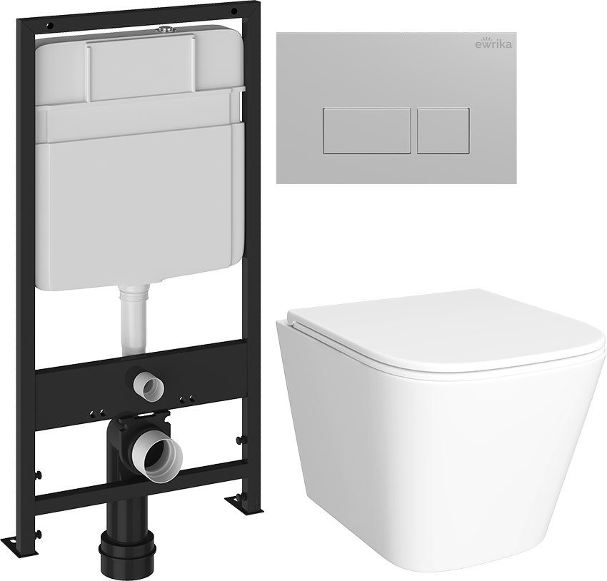 Комплект Унитаз подвесной DIWO Смоленск 5412 + Инсталляция EWRIKA ProLT 0026-2020 + Кнопка 0040 хром матовый