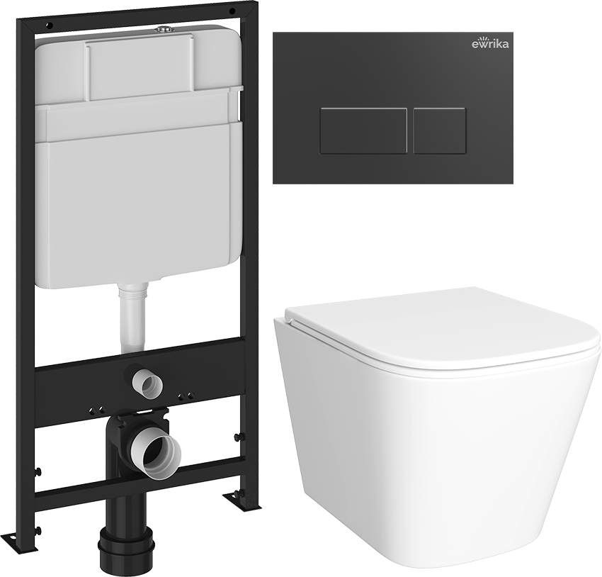 Комплект Унитаз подвесной DIWO Смоленск 5412 + Инсталляция EWRIKA ProLT 0026-2020 + Кнопка 0044 черная матовая