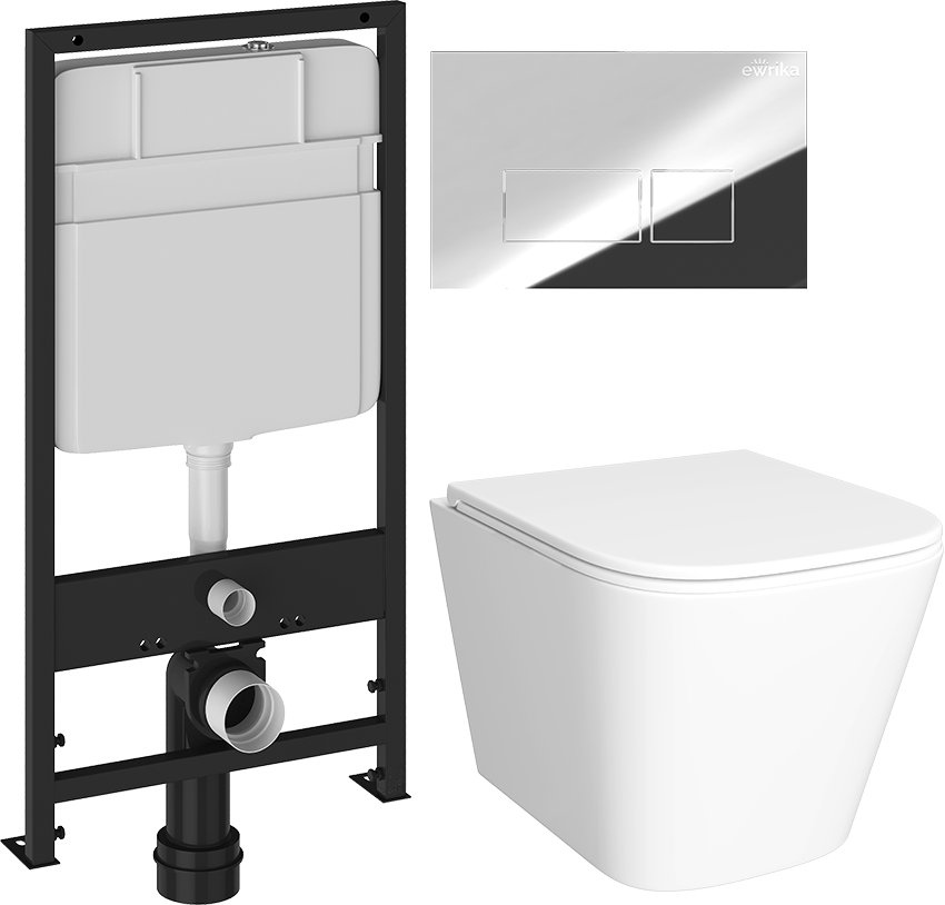 Комплект Унитаз подвесной DIWO Смоленск 5412 + Инсталляция EWRIKA ProLT 0026-2020 + Кнопка 0041 хром