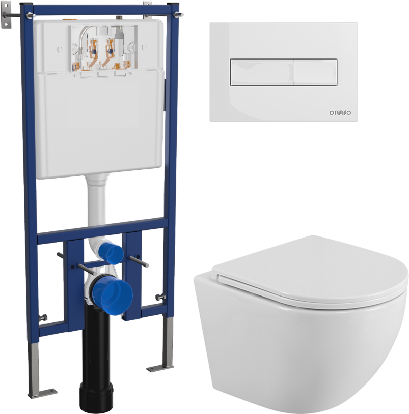 Комплект 3 в 1 Унитаз подвесной BelBagno Uno BB3105CHR/SC + Инсталляция DIWO 4501 + Кнопка 7320 цвет глянцевый белый