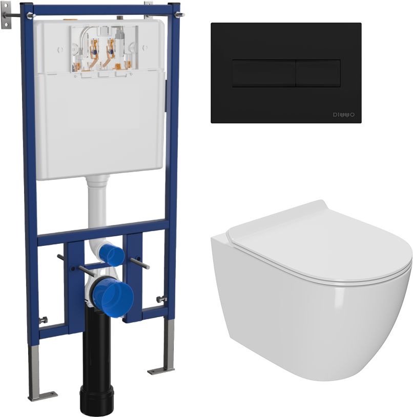 Комплект 3 в 1 Унитаз подвесной Bauedge Bau Dream + Инсталляция DIWO 4501 + Кнопка 7323 цвет матовый черный