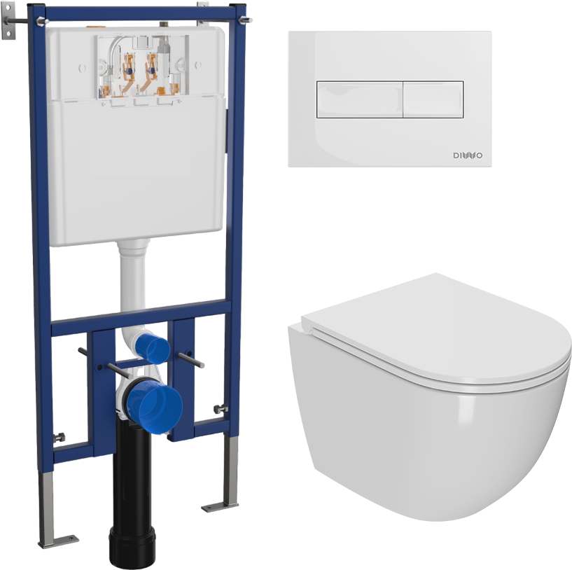 Комплект 3 в 1 Унитаз подвесной Bauedge Bau Dream Hurricane-2 с микролифтом, безободковый, белый + Инсталляция DIWO 4501 + Кнопка 7320 цвет глянцевый белый