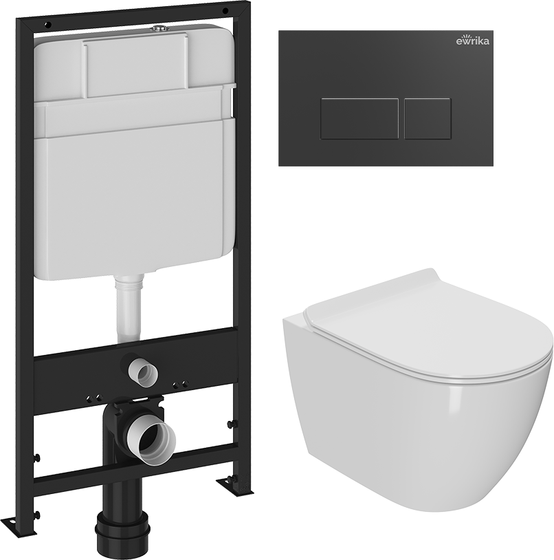 Комплект 3 в 1 Унитаз подвесной Bauedge Bau Dream + Инсталляция EWRIKA ProLT 0026-2020 + Кнопка 0044 цвет матовый черный