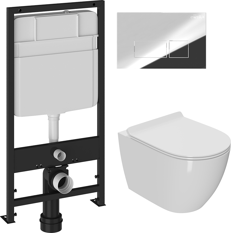 Комплект 3 в 1 Унитаз подвесной Bauedge Bau Dream + Инсталляция EWRIKA ProLT 0026-2020 + Кнопка 0041 цвет хром