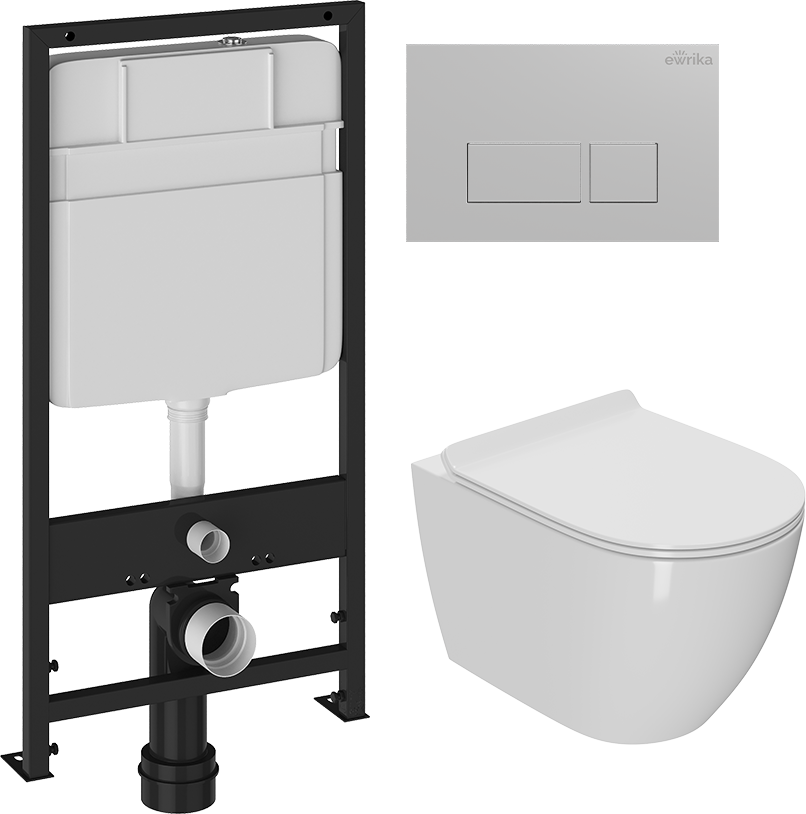 Комплект 3 в 1 Унитаз подвесной Bauedge Bau Dream + Инсталляция EWRIKA ProLT 0026-2020 + Кнопка 0040 цвет матовый хром